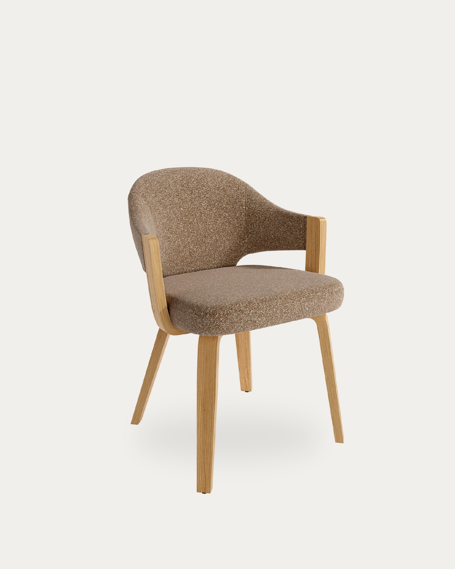 Nami chair with wooden structure and brown upholstery