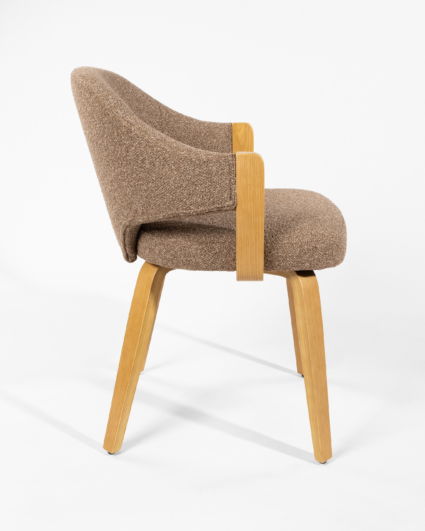 Nami chair with wooden structure and brown upholstery