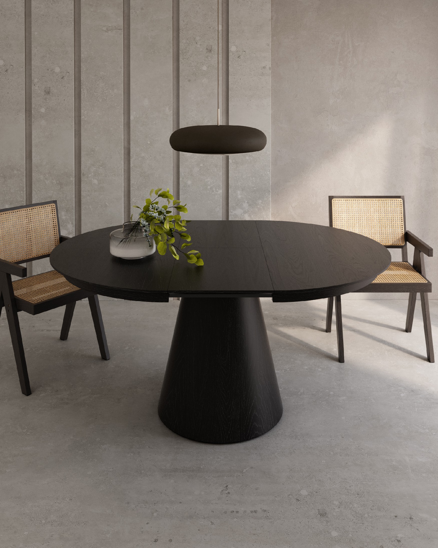 Namib round extendable table made of black oak Ø 120(160) x 120 cm