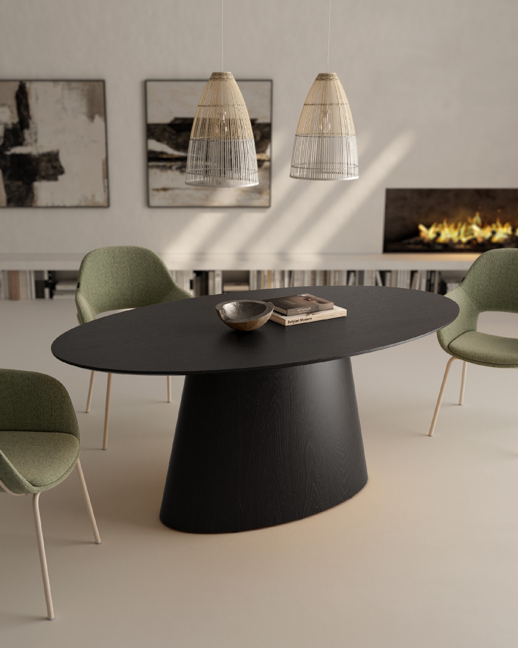 Black oak oval dining table 180 x 100 cm
