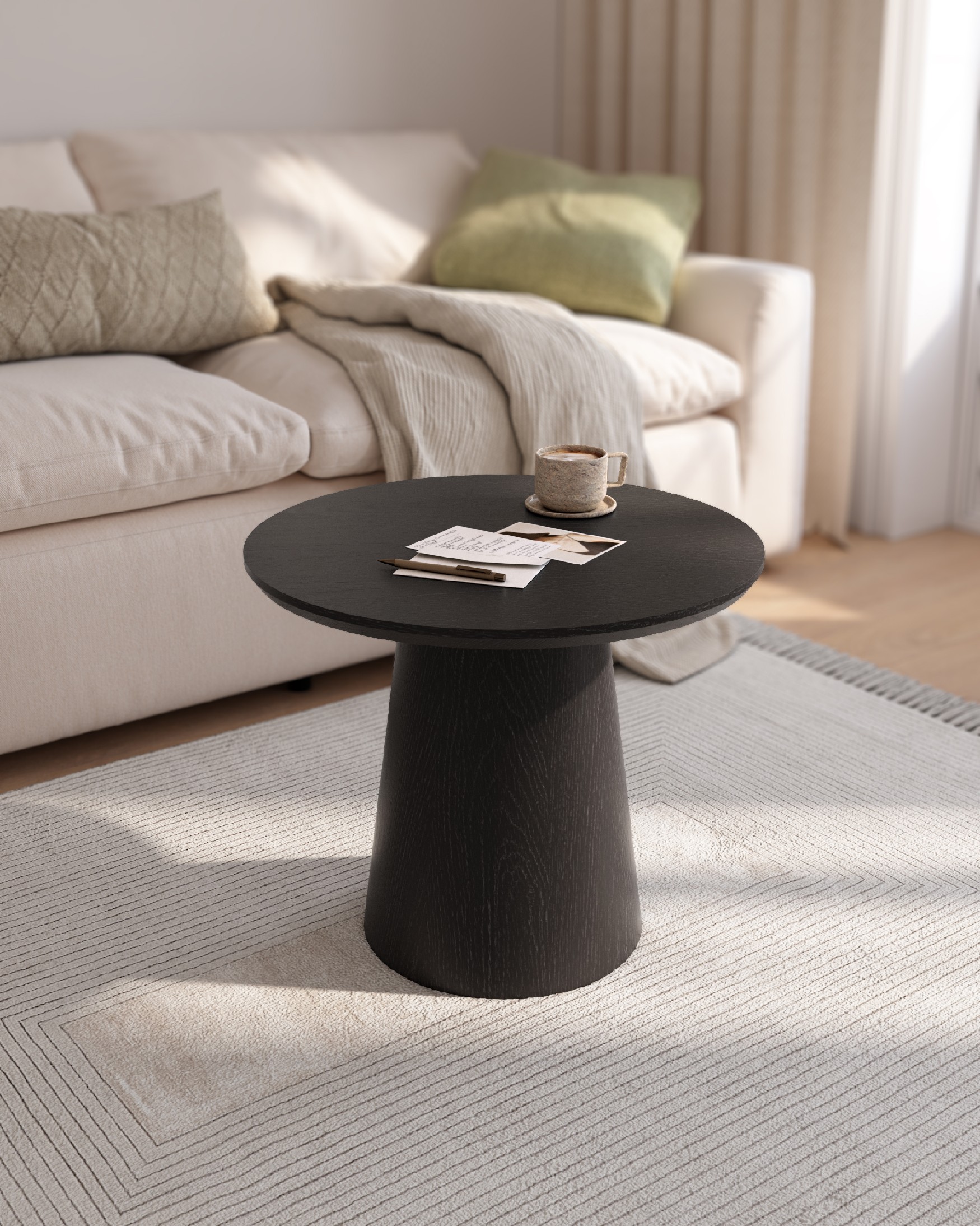 Round auxiliary table Namib with black oak finish Ø 60 cm