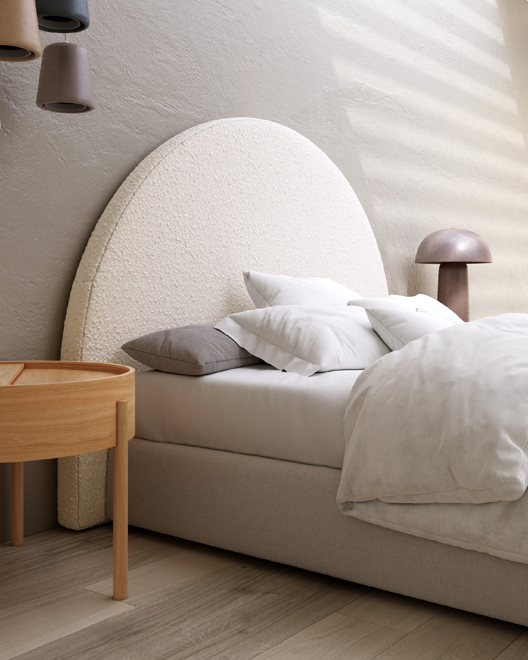 Circular upholstered headboard pearl Nancy of 108 x 120 cm