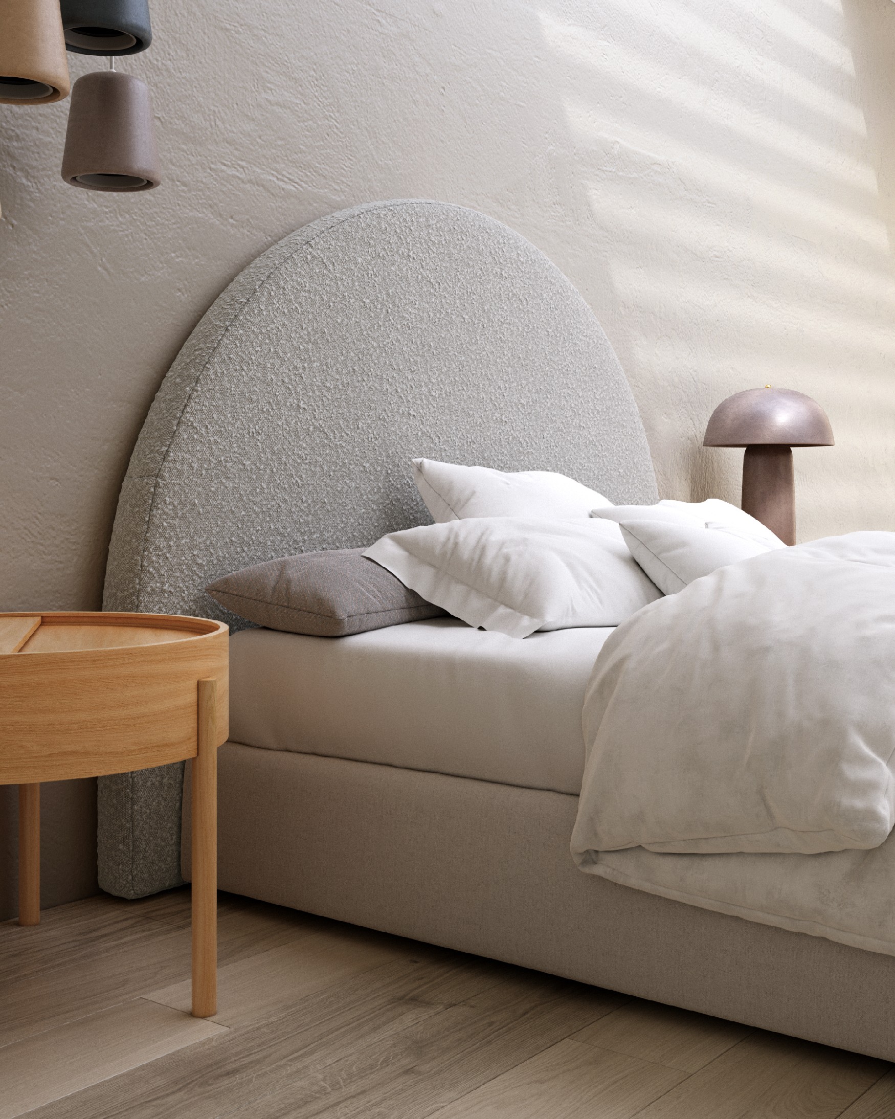 Circular upholstered headboard silver Nancy of 108 x 120 cm