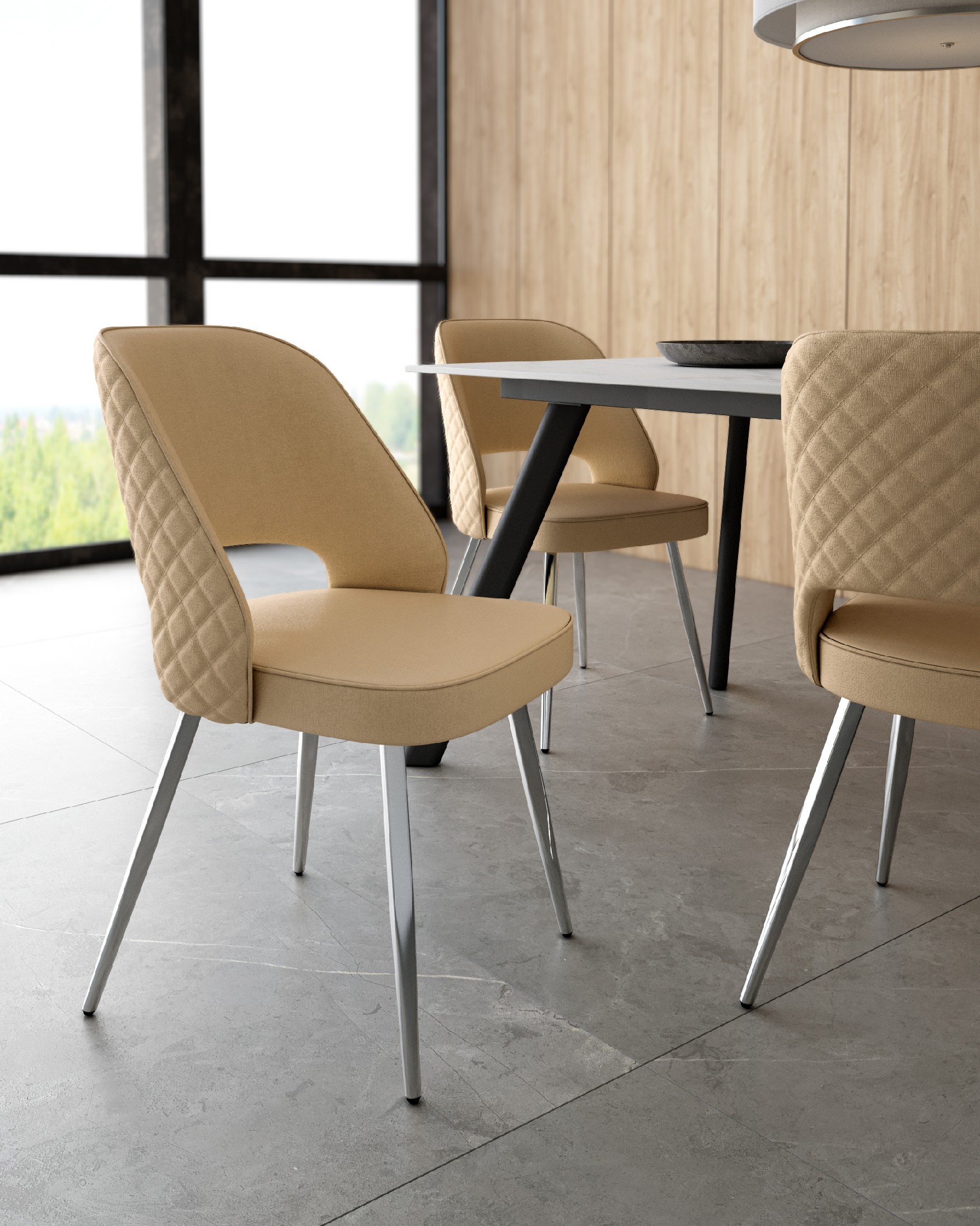 Naples chair with cream upholstery and chrome legs