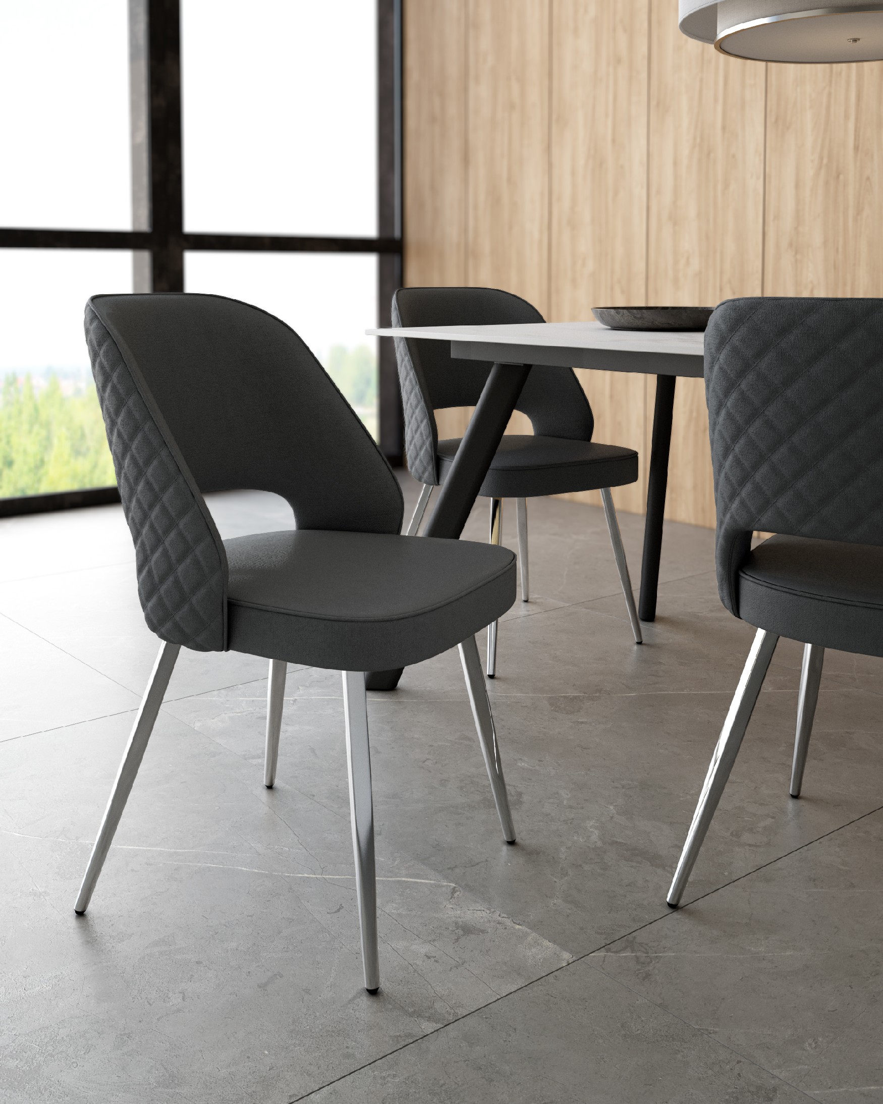 Chaise Naples avec rembourrage marengo et pieds chromés