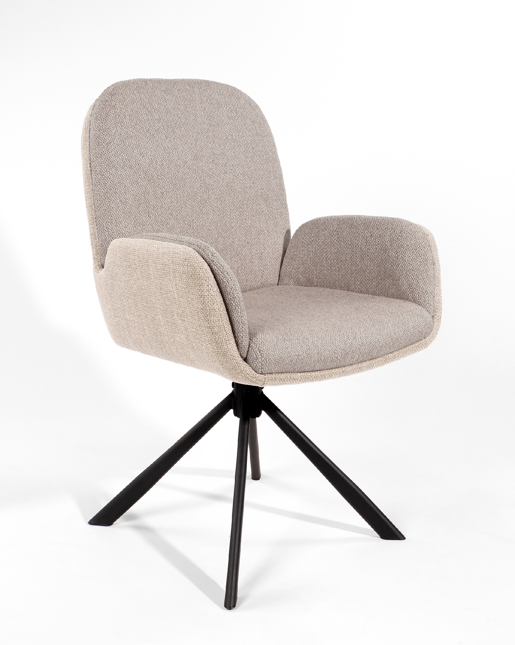 Chair Natal swivel 360º with pearl and brown upholstery and black metal legs