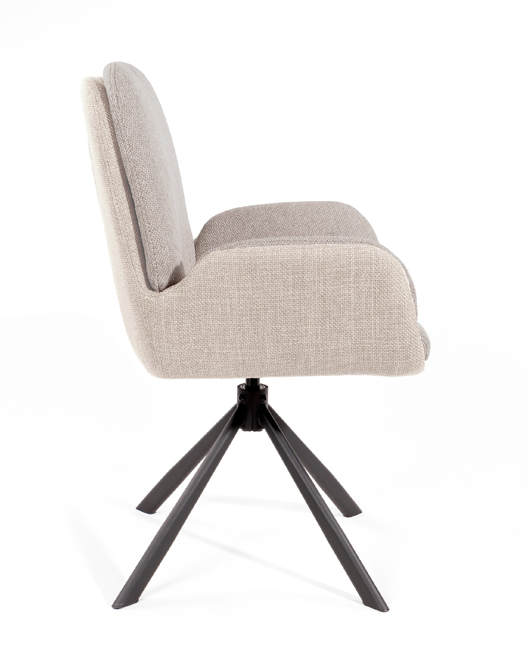 Chair Natal swivel 360º with pearl and brown upholstery and black metal legs