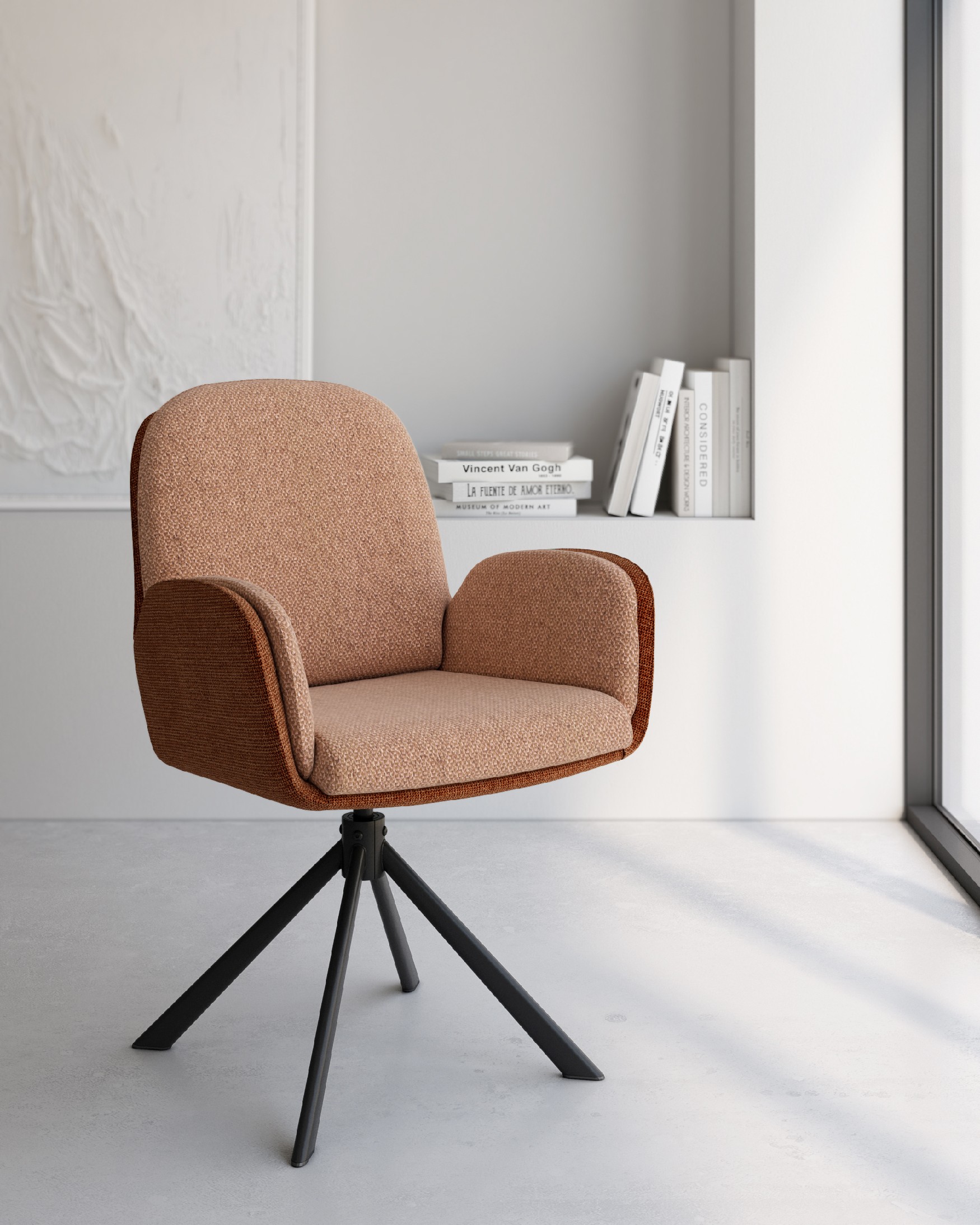 Chair Natal swivel 360º with terracotta and salmon upholstery and black metal legs