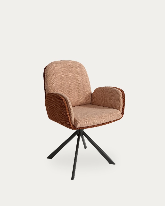 Chair Natal swivel 360º with terracotta and salmon upholstery and black metal legs