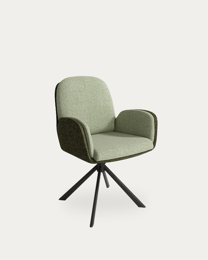 Chair Natal swivel 360º with green and green upholstery and black metal legs