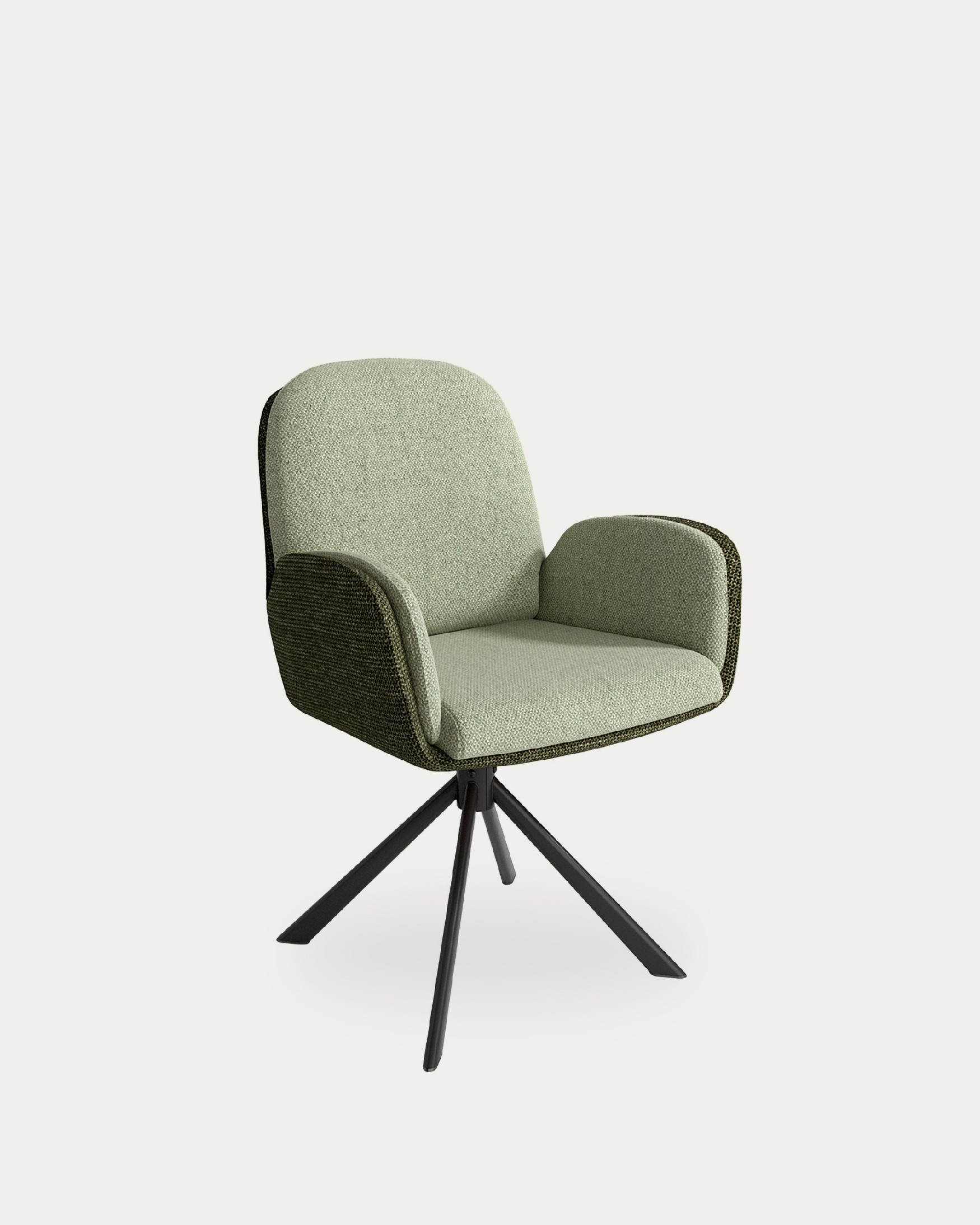 Chaise Natal pivotante 360º avec tapisserie verte et verte et pieds métalliques noirs