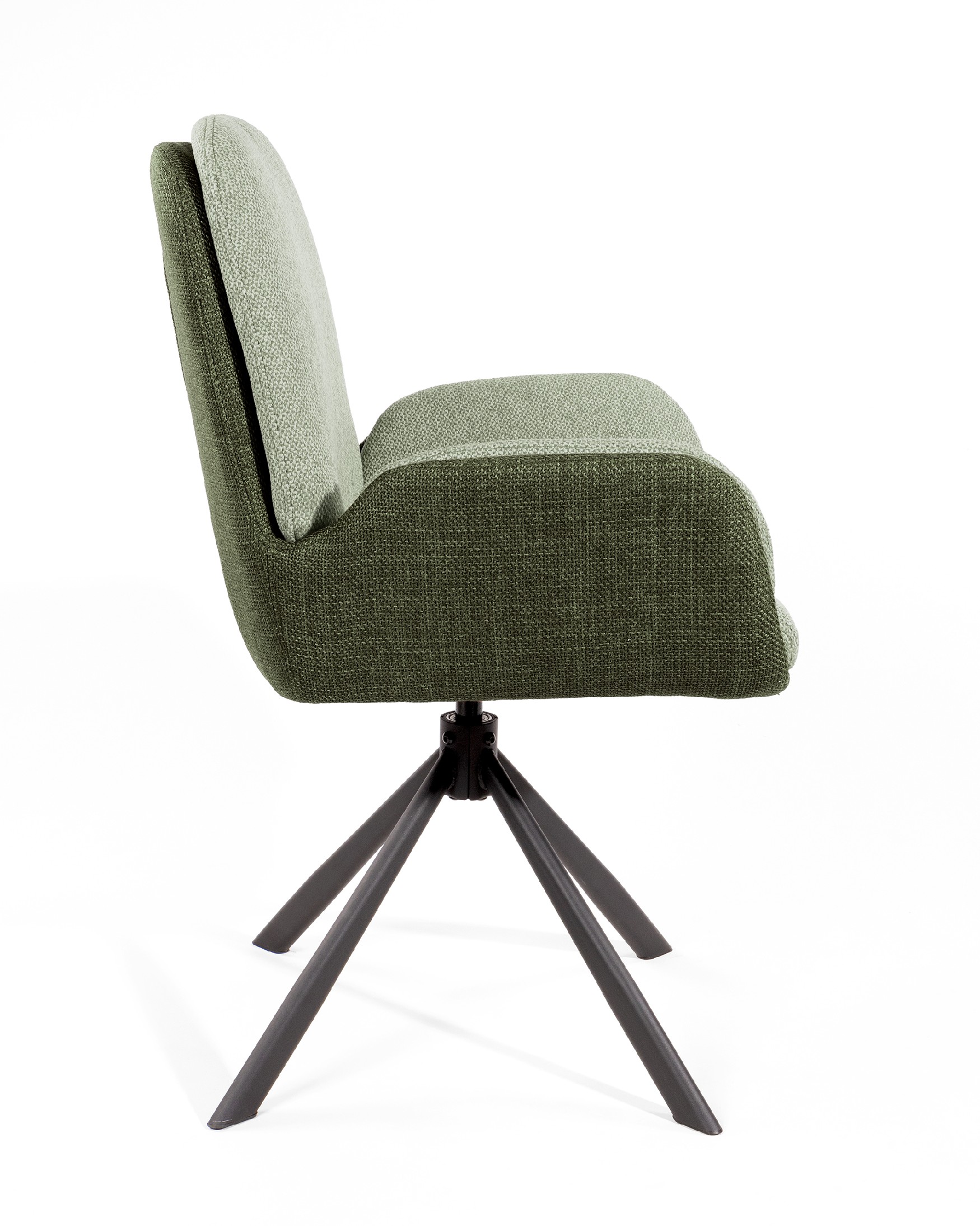 Chaise Natal pivotante 360º avec tapisserie verte et verte et pieds métalliques noirs