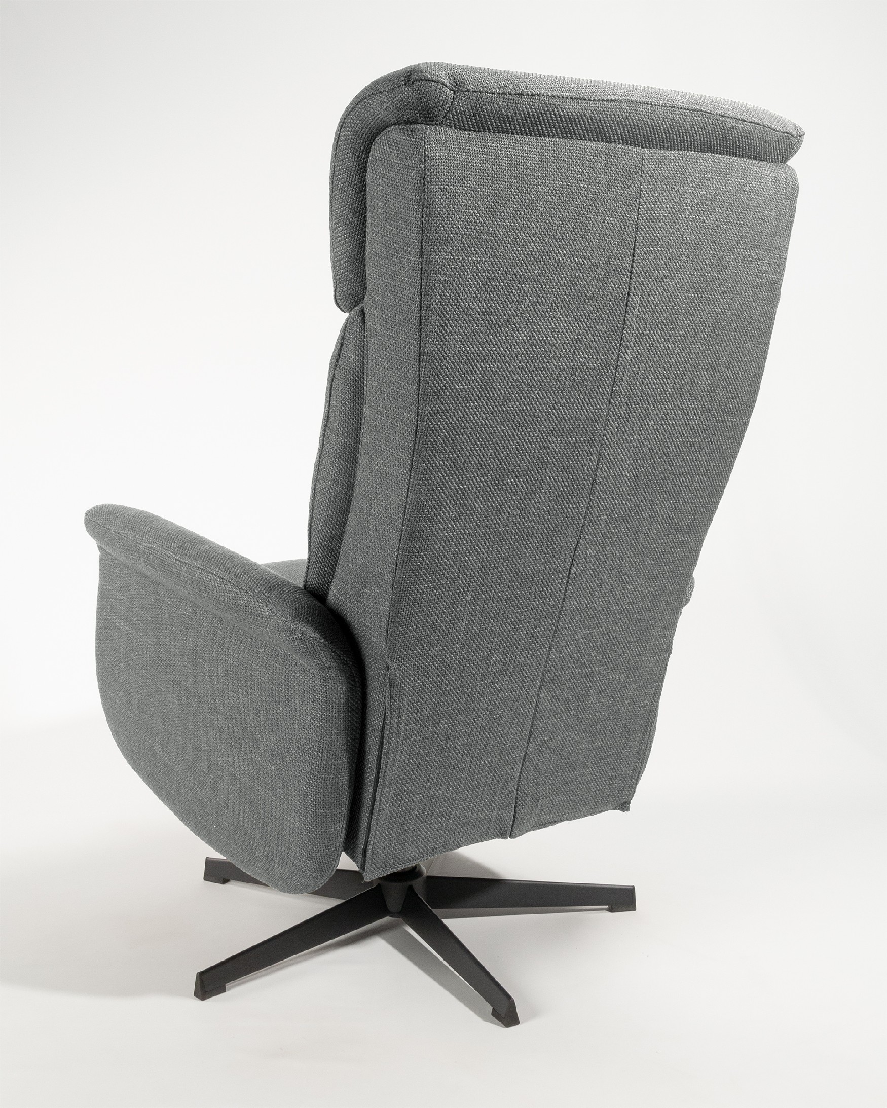 Nely electric swivel recliner with gray upholstery and black metal base