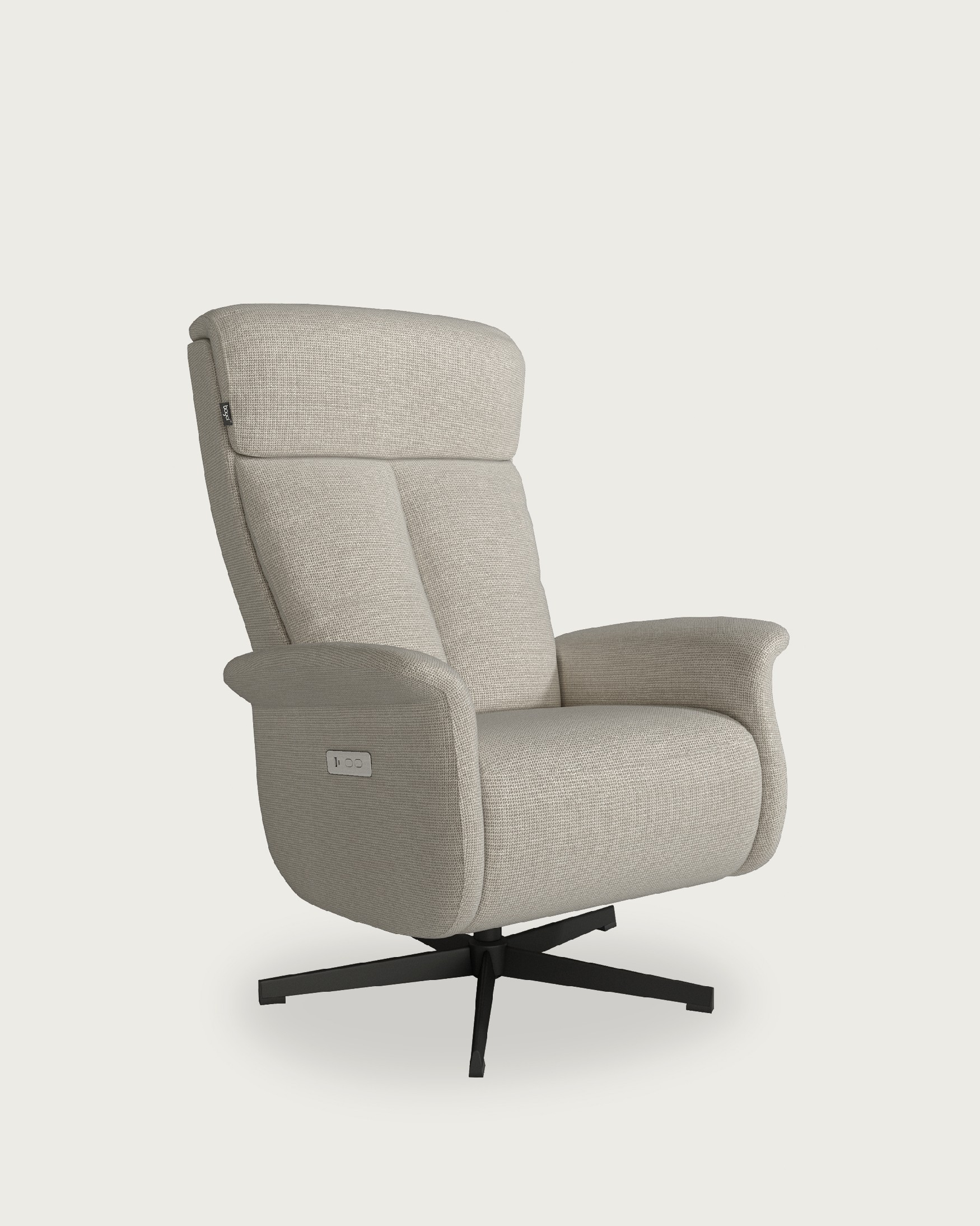 Nely electric swivel recliner with pearl upholstery and black metal base