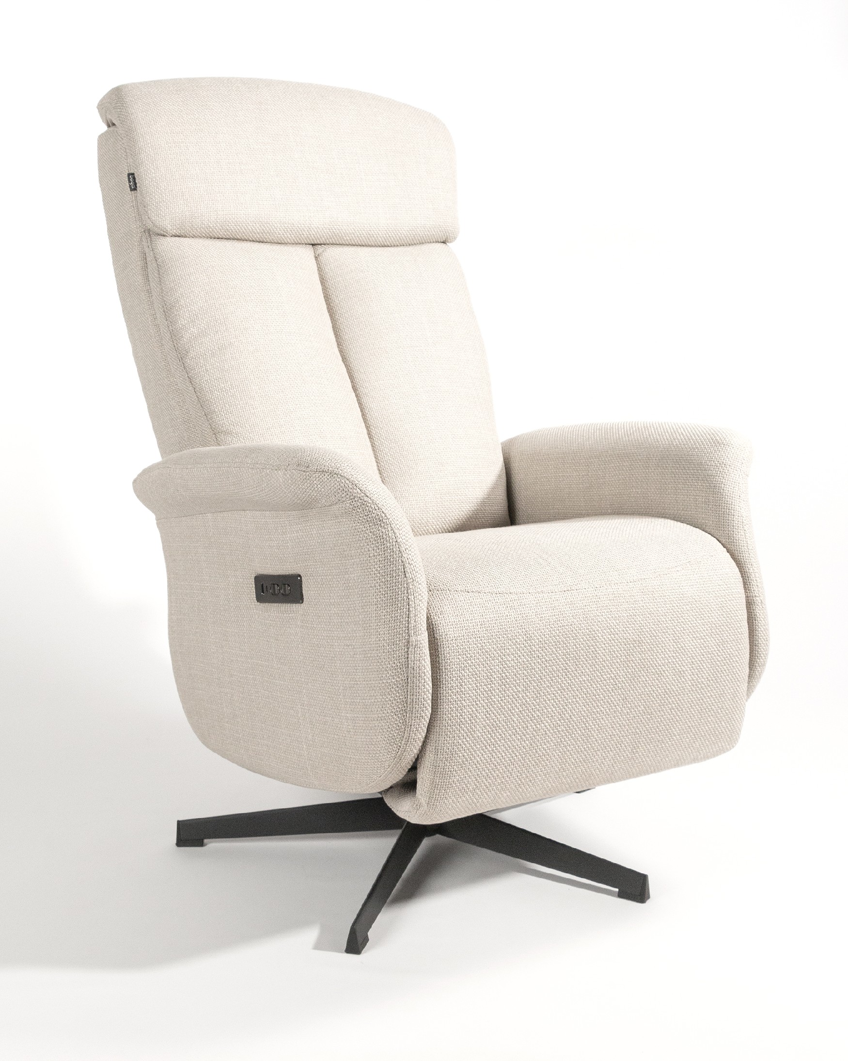 Nely electric swivel recliner with pearl upholstery and black metal base