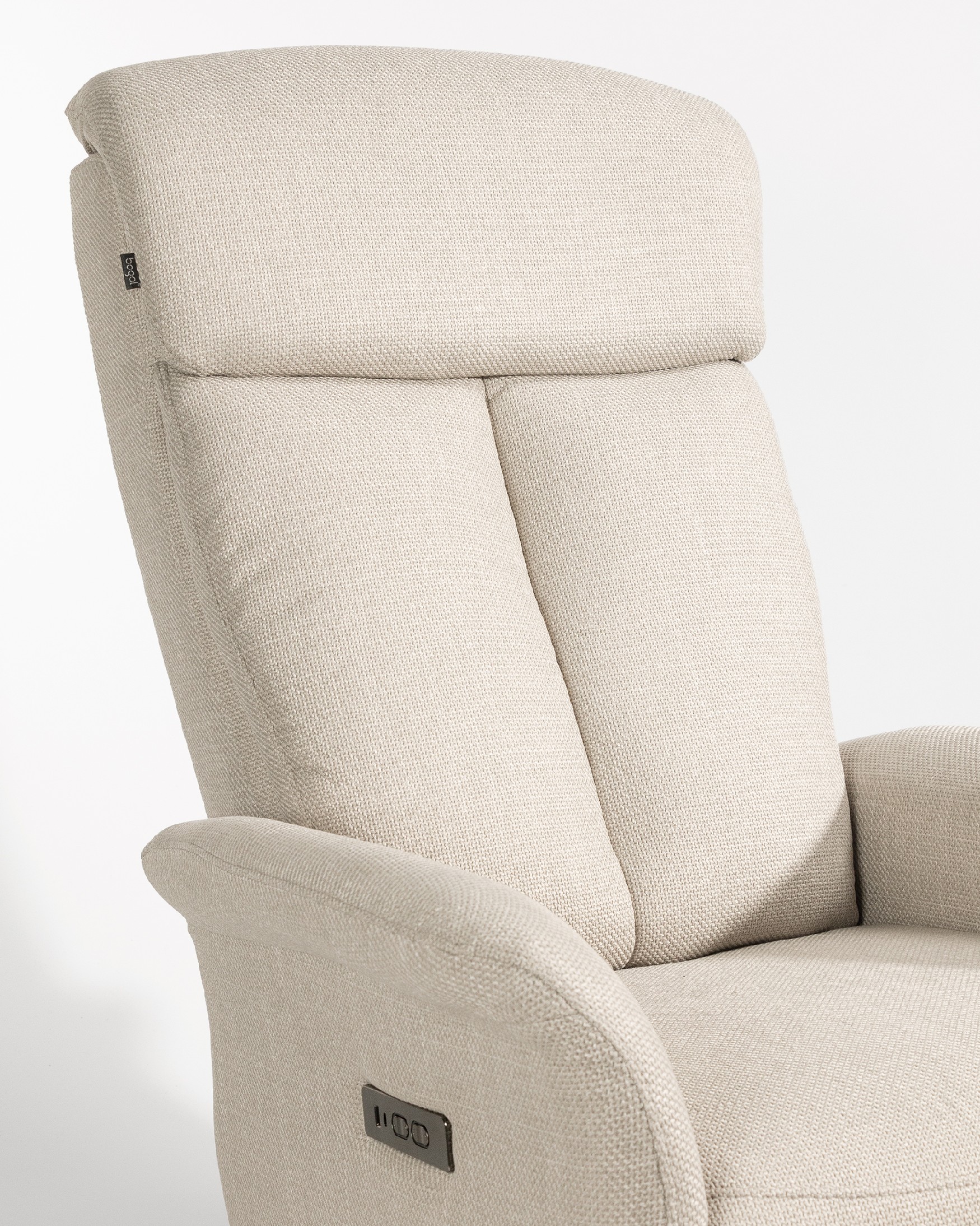 Nely electric swivel recliner with pearl upholstery and black metal base
