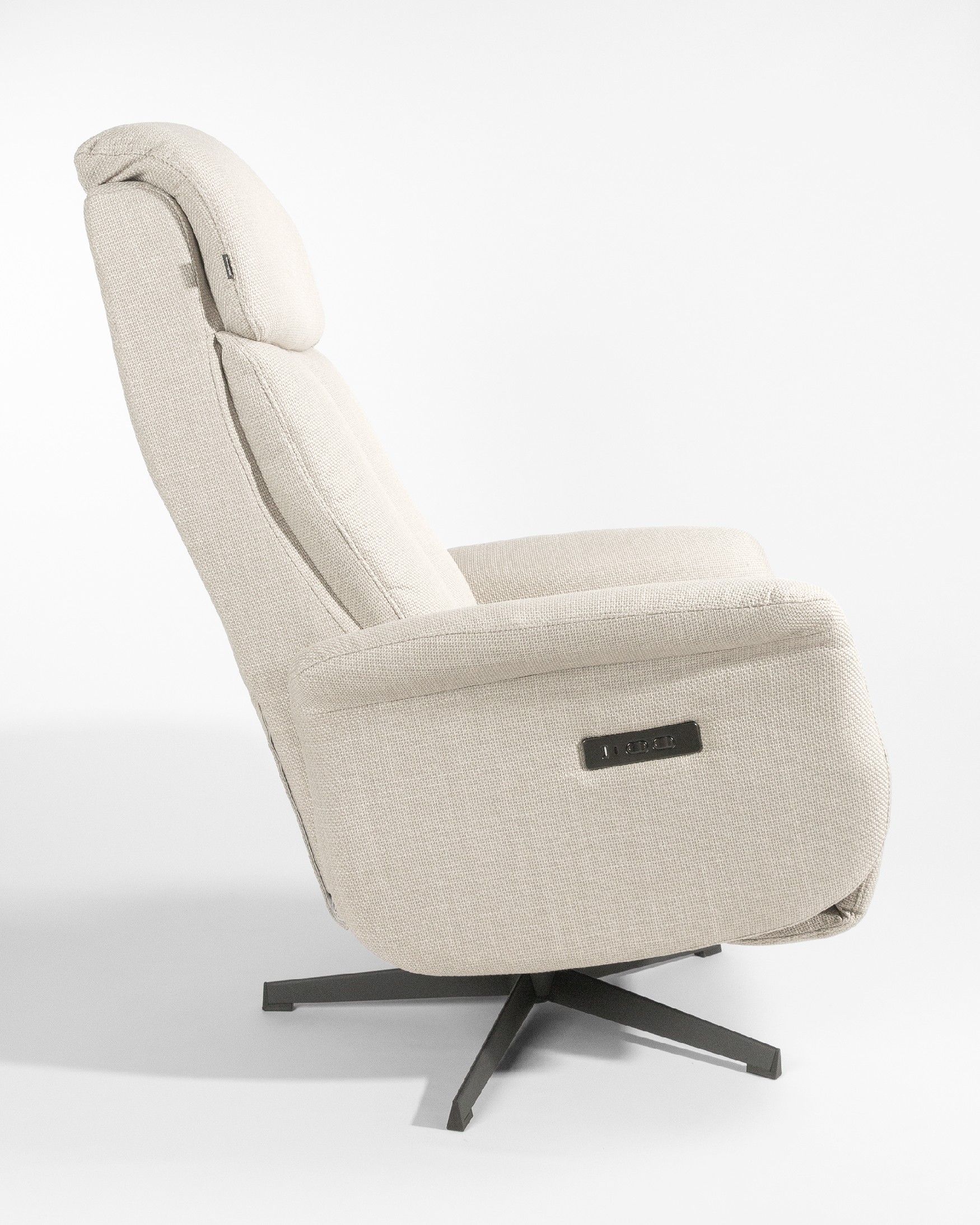Nely electric swivel recliner with pearl upholstery and black metal base
