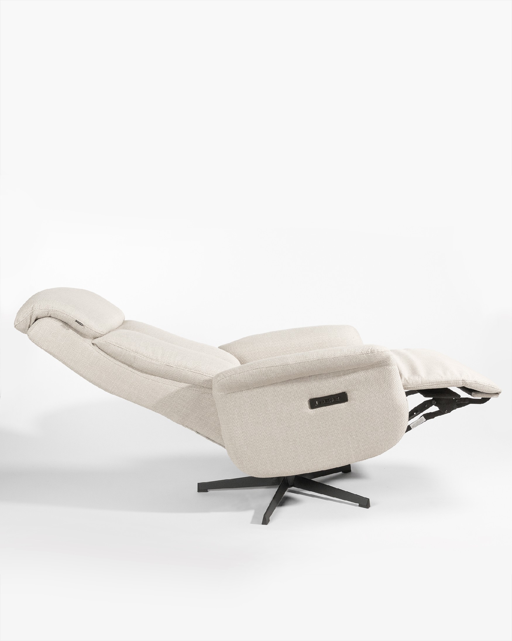 Nely electric swivel recliner with pearl upholstery and black metal base