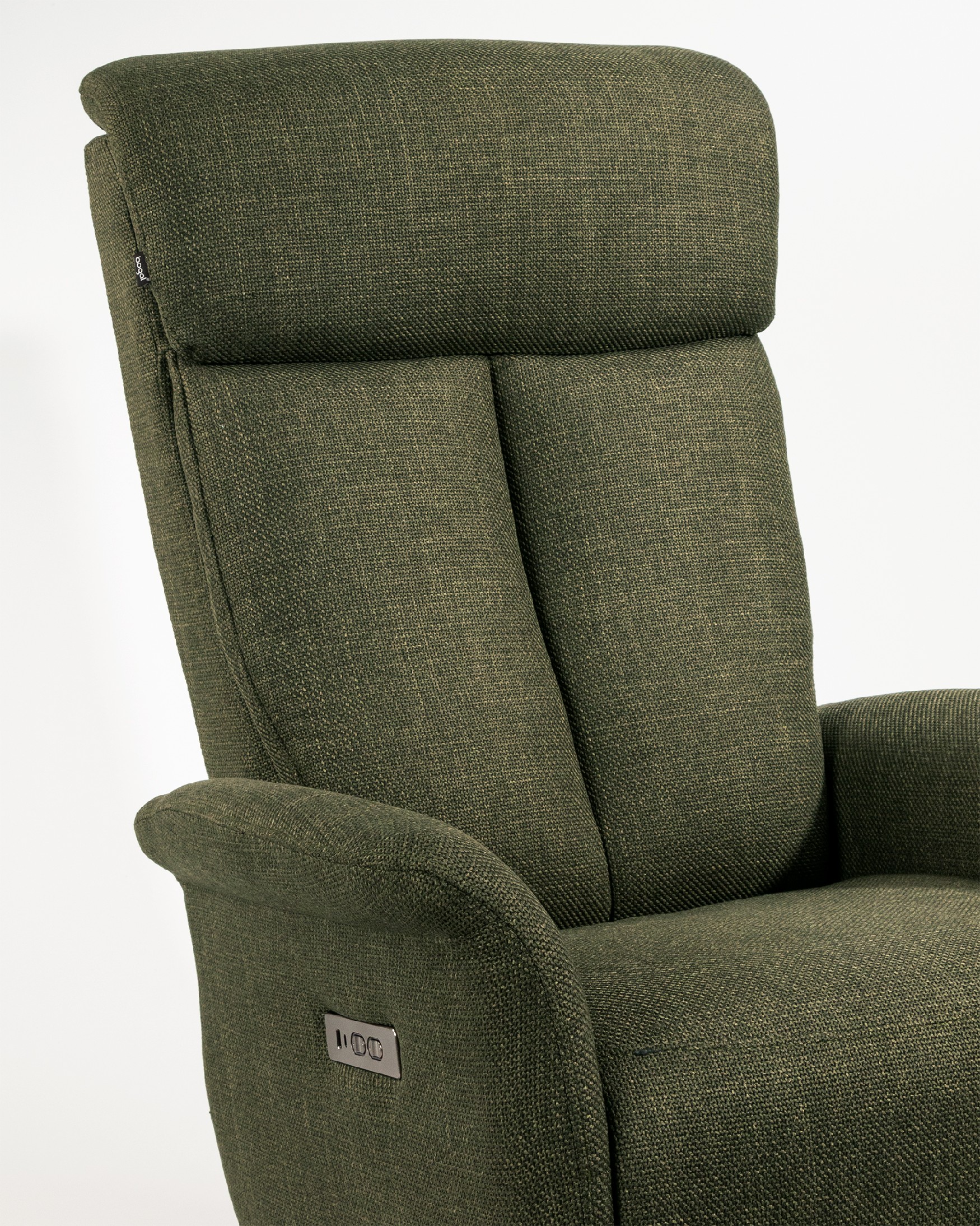 Nely electric rotating relax armchair with green upholstery and black metal leg
