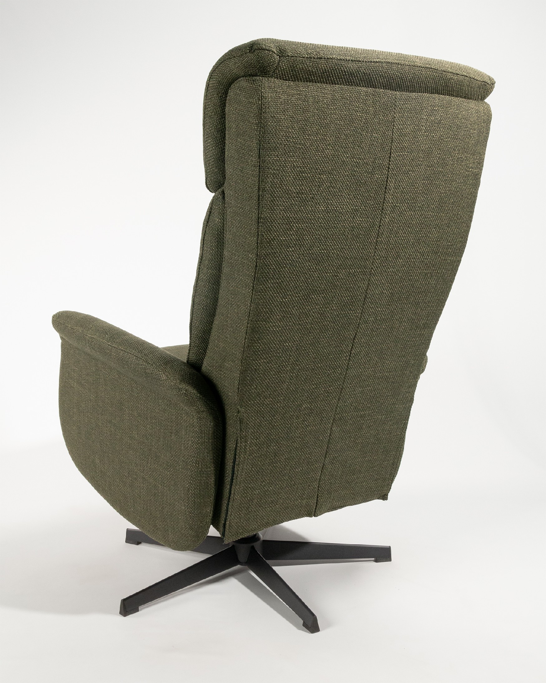 Nely electric rotating relax armchair with green upholstery and black metal leg