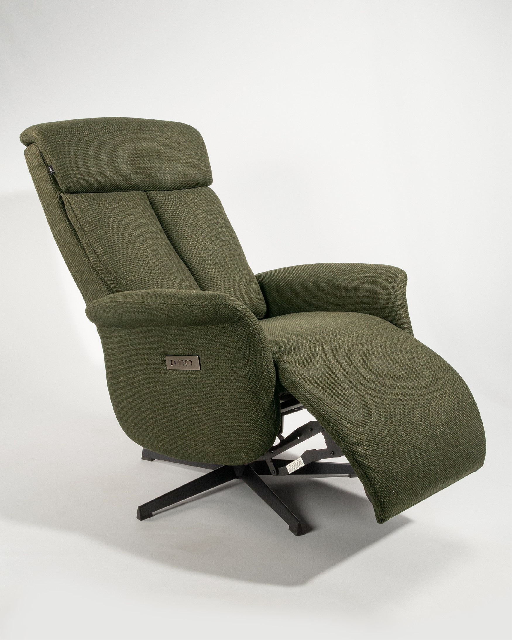 Nely electric rotating relax armchair with green upholstery and black metal leg