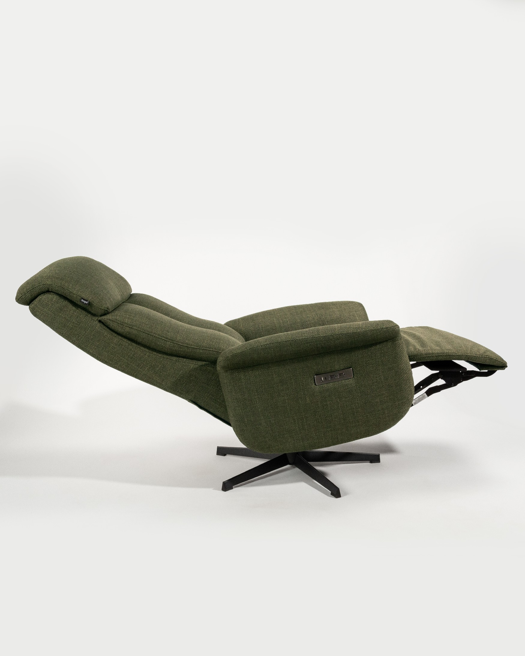 Nely electric rotating relax armchair with green upholstery and black metal leg