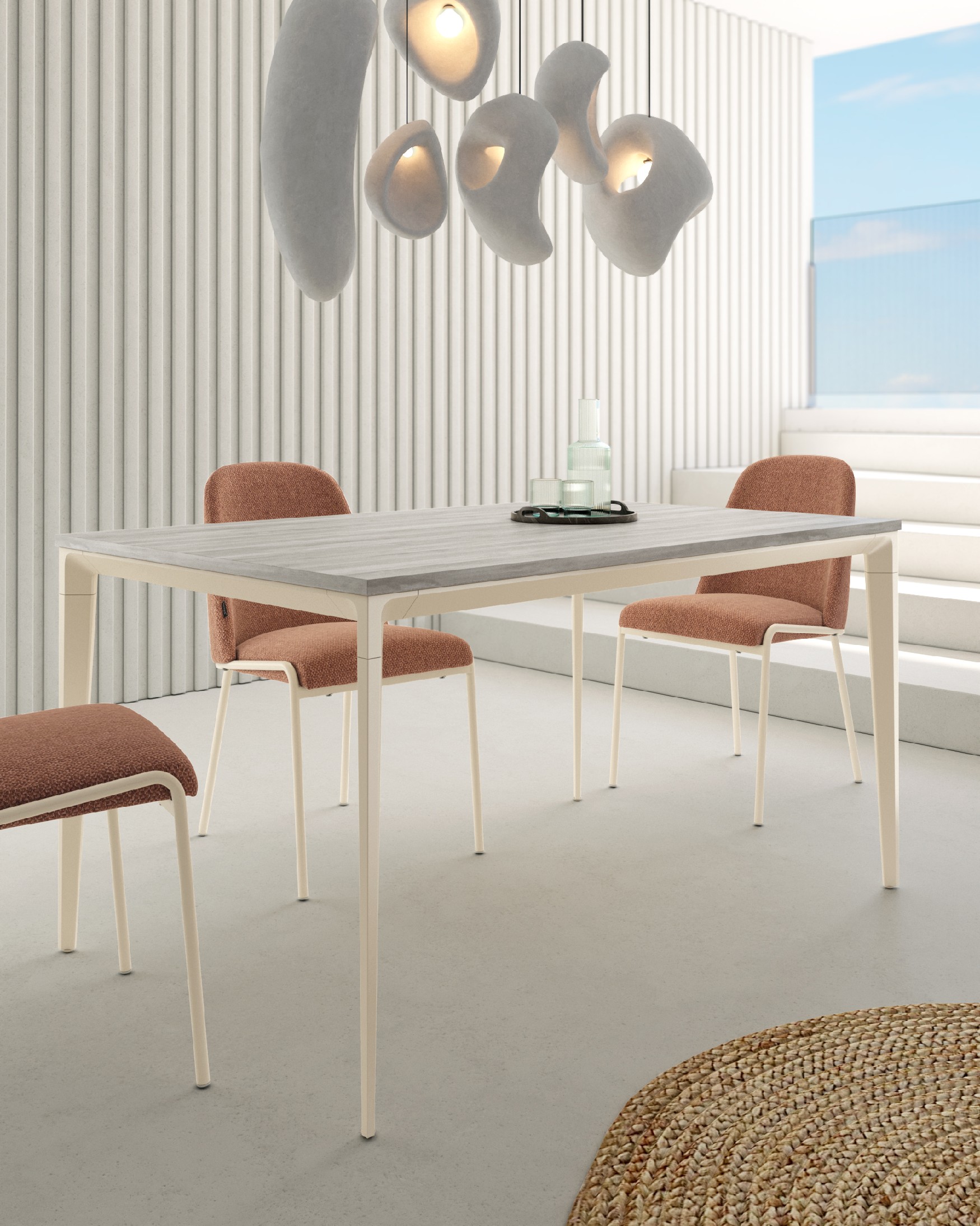 Mesa Ness with artic melamine top and ivory metal leg 120 x 80 cm