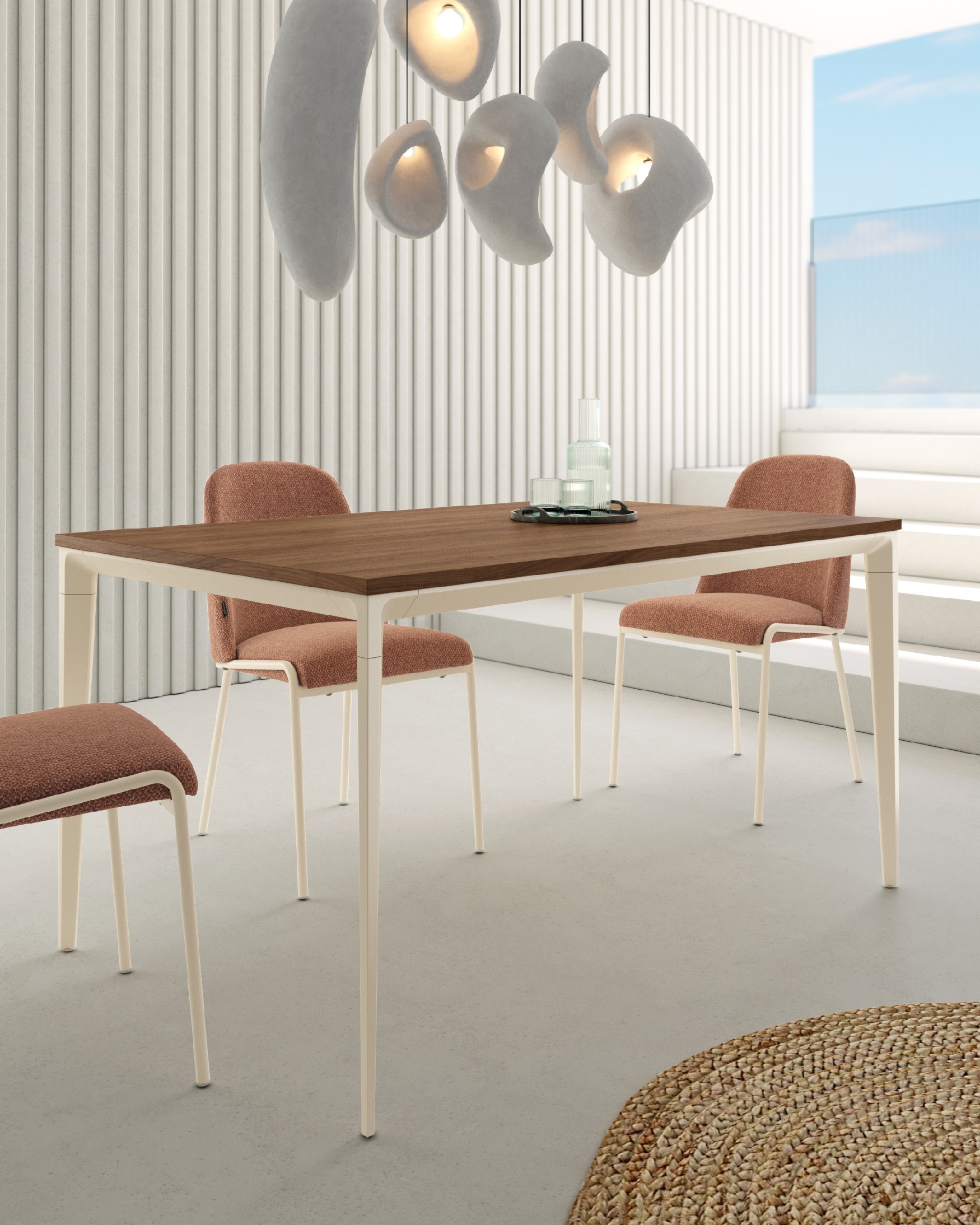 Mesa Ness with Java melamine top and ivory metal leg 90 x 90 cm