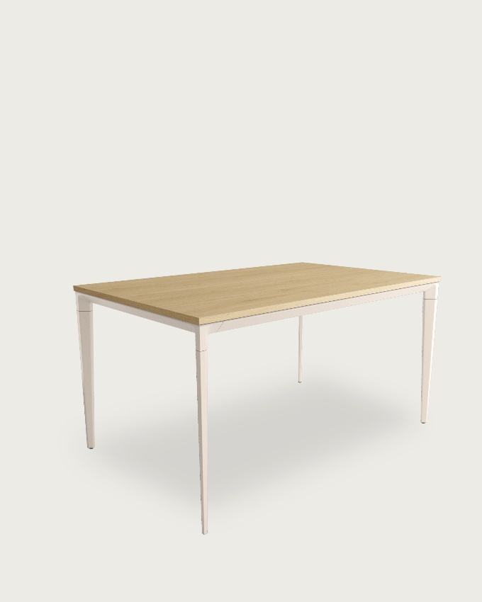 Ness table with natural oak melamine top and ivory metal leg 120 x 80 cm