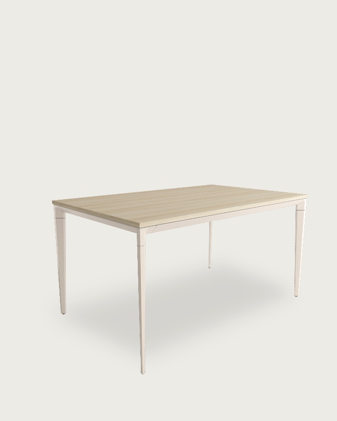 Ness table with elm melamine top and ivory metal leg 120 x 80 cm