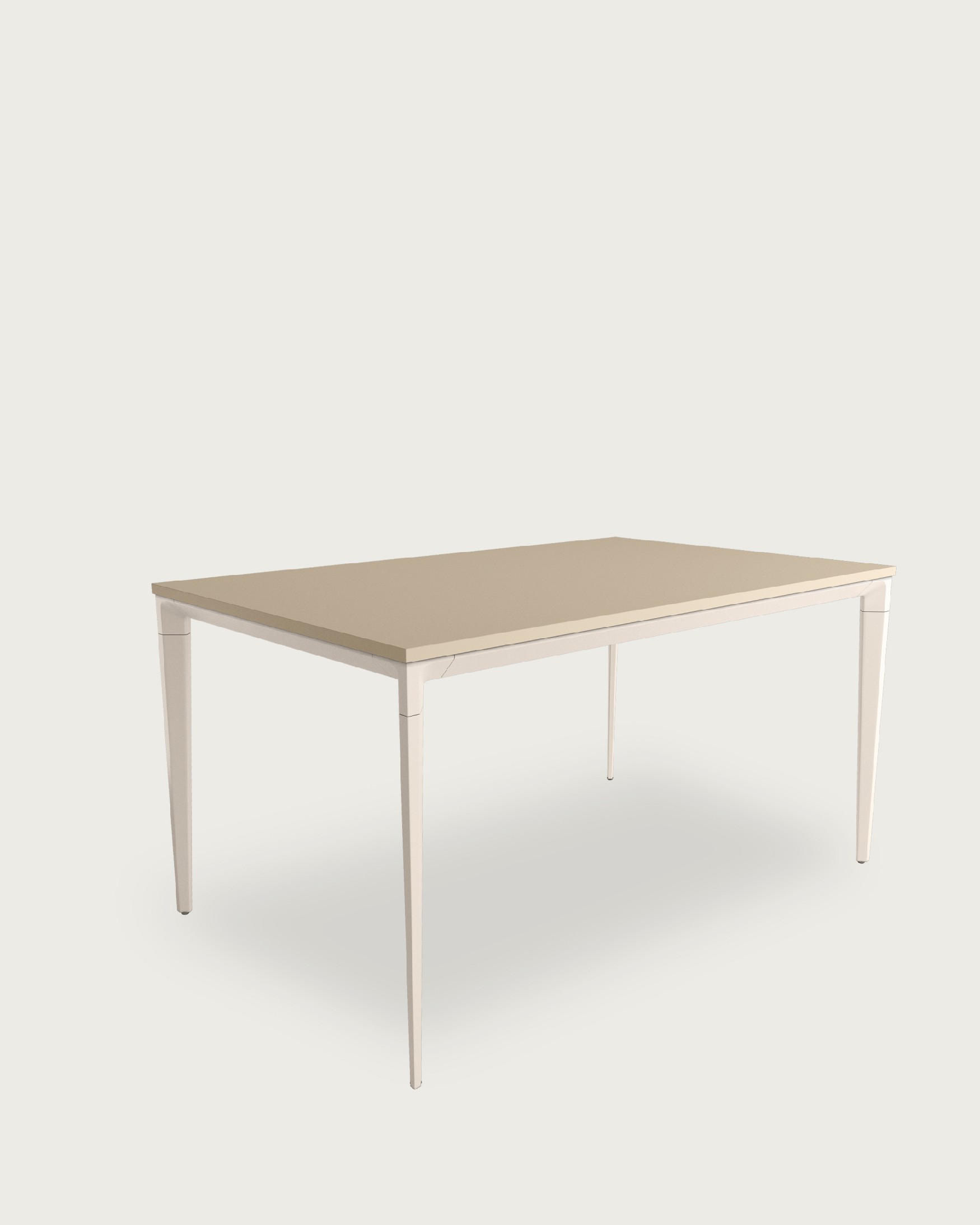 Mesa Ness con sobre de melamina perla y pata metálica marfil 120 x 80 cm