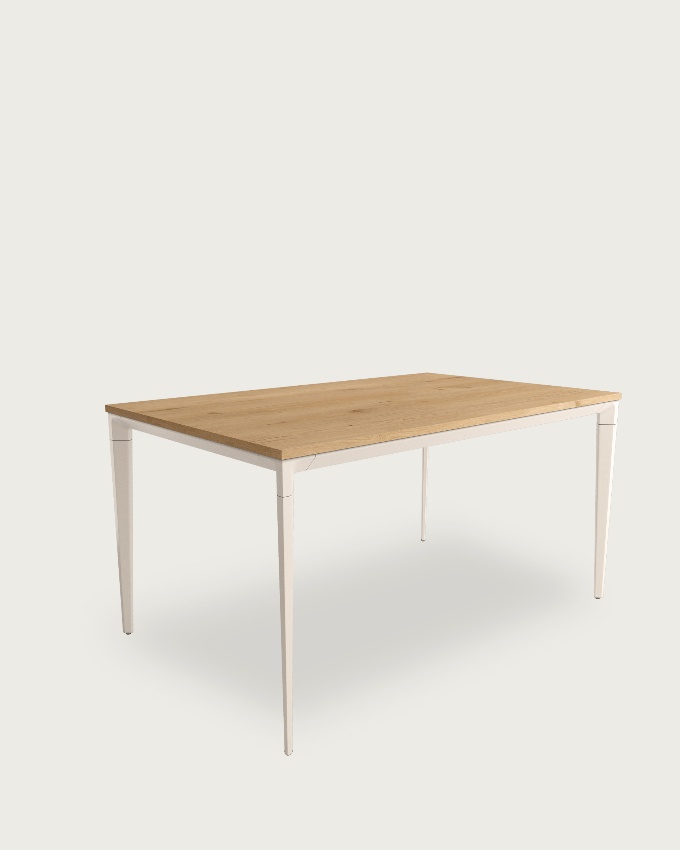 Ness table with oak melamine top and ivory metal leg 90 x 90 cm