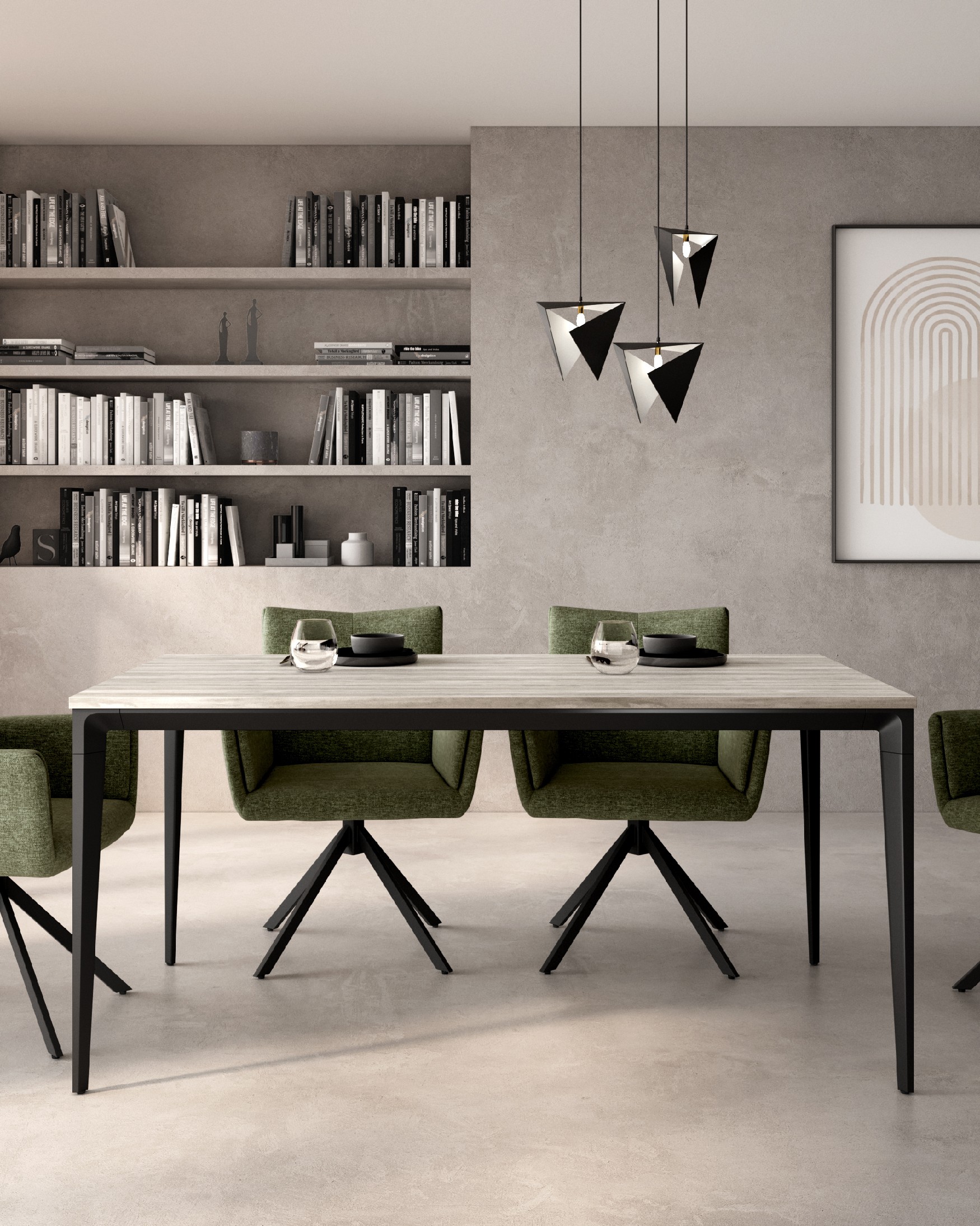 Table Ness avec plateau en mélamine artic et pied métallique noir 90 x 90 cm