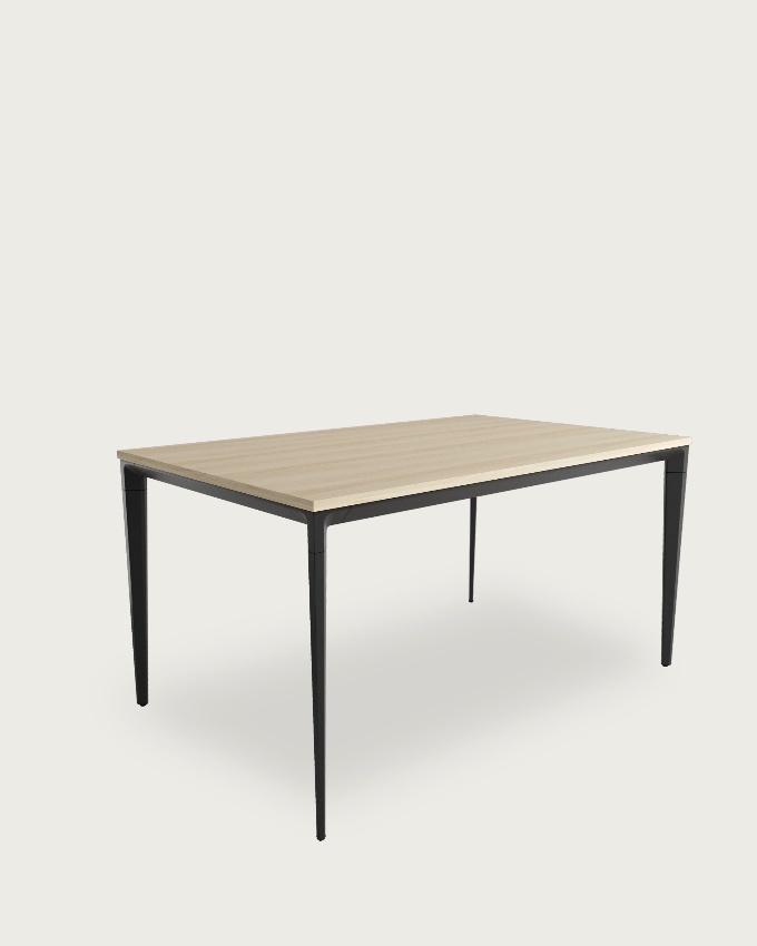 Ness table with oak melamine top and black metal leg 90 x 90 cm
