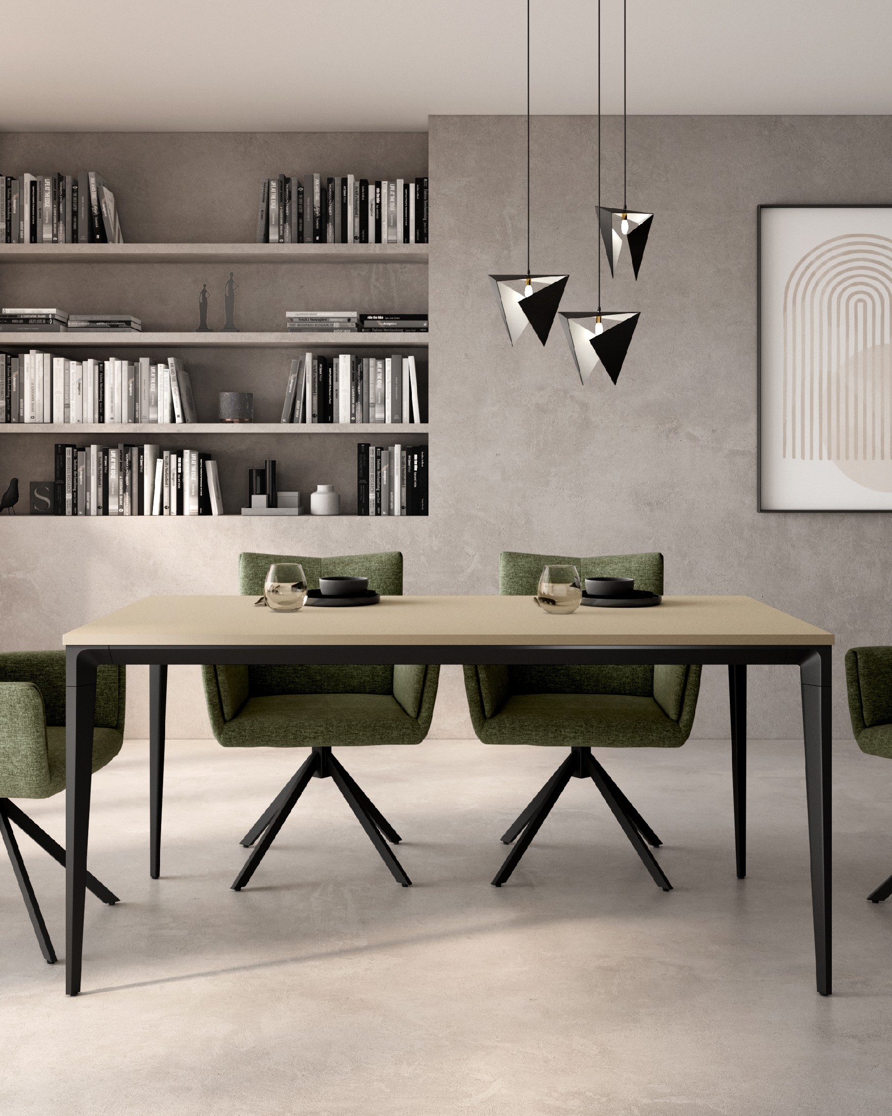 Mesa Ness with pearl melamine top and black metal legs 120 x 80 cm