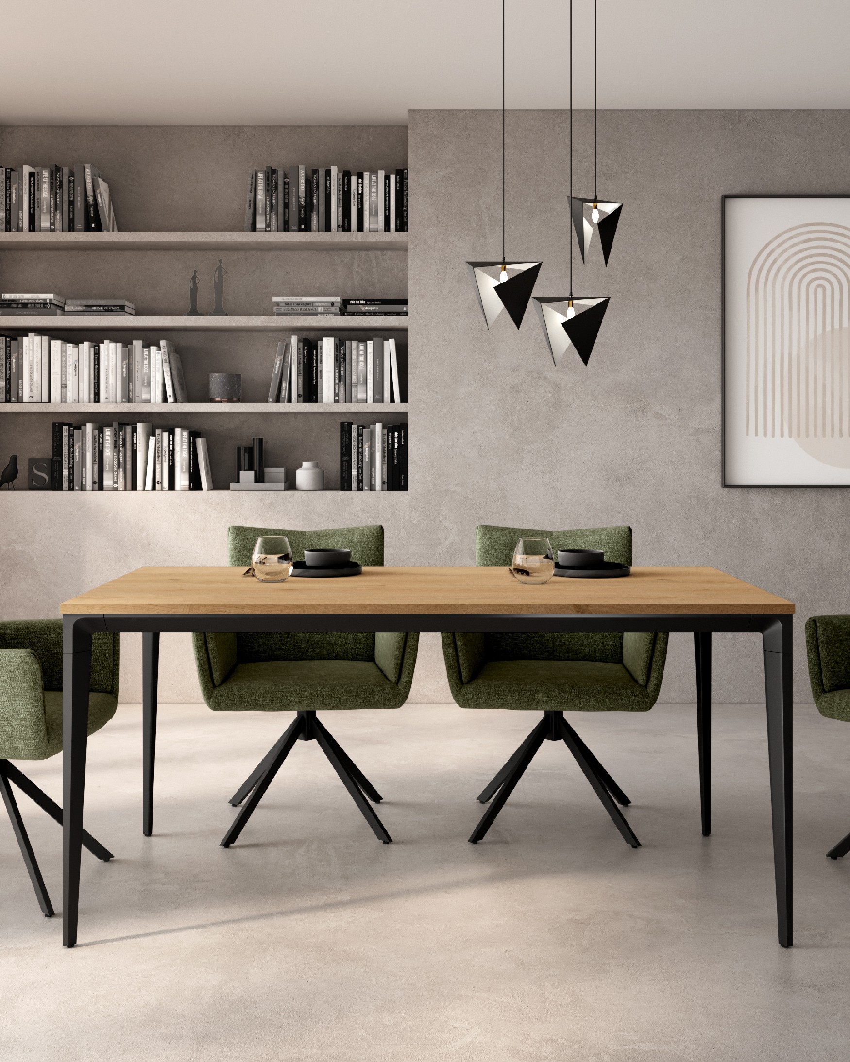 Ness table with oak melamine top and black metal leg 90 x 90 cm