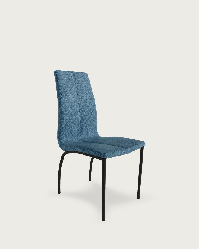 Chaise Niza avec rembourrage bleu et pieds métalliques noirs