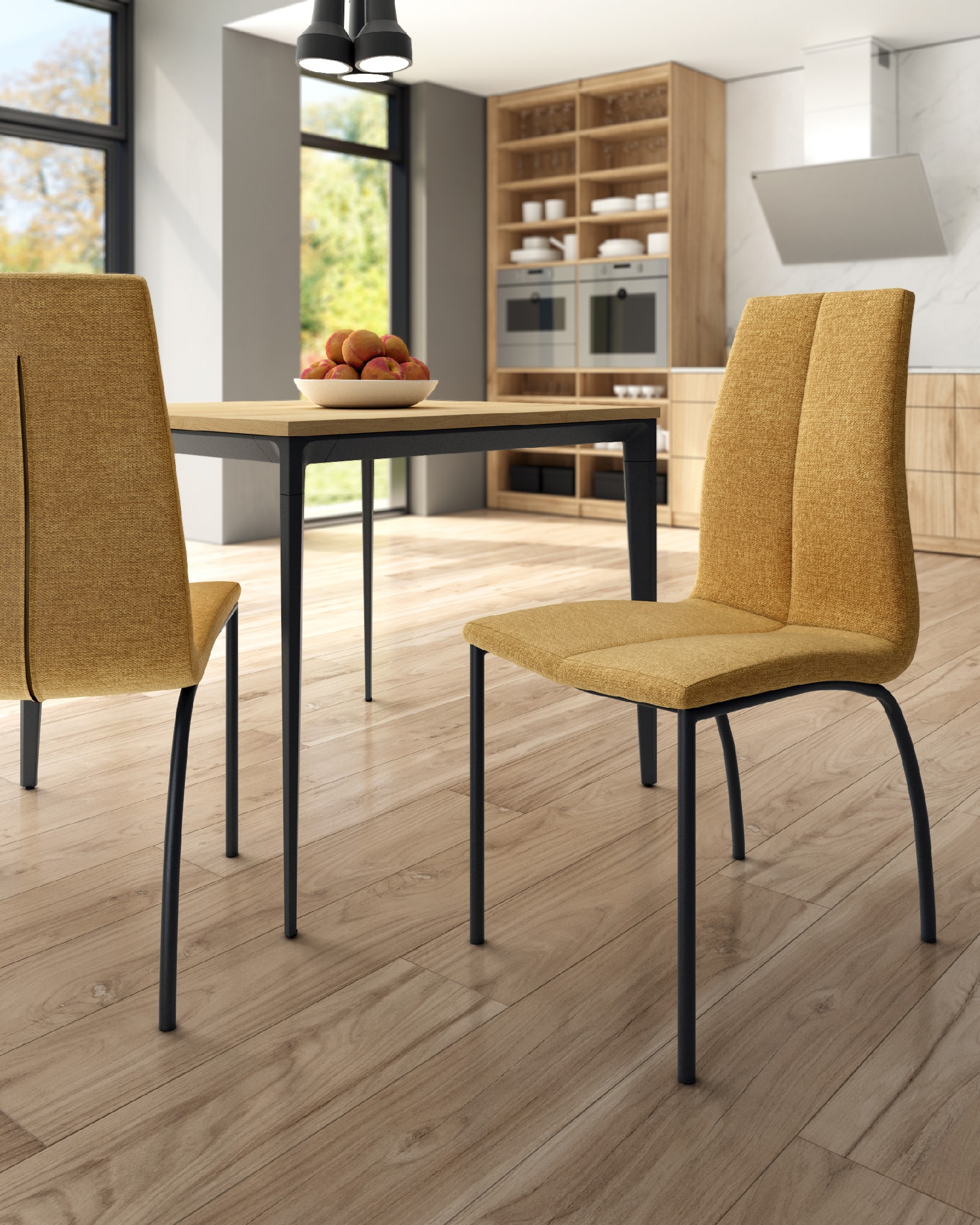 Niza chair with mustard upholstery and black metal legs
