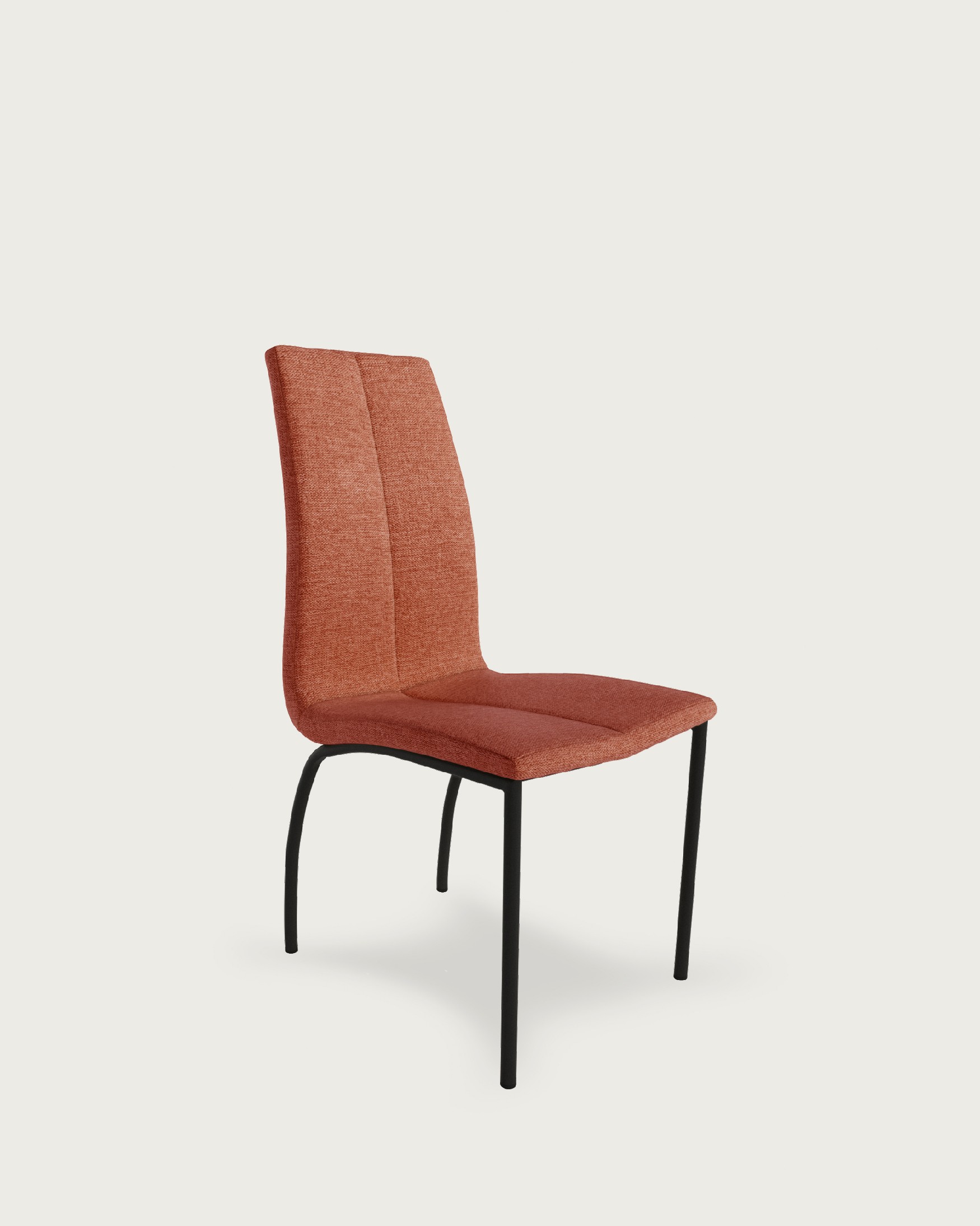 Niza chair with salmon upholstery and black metal legs