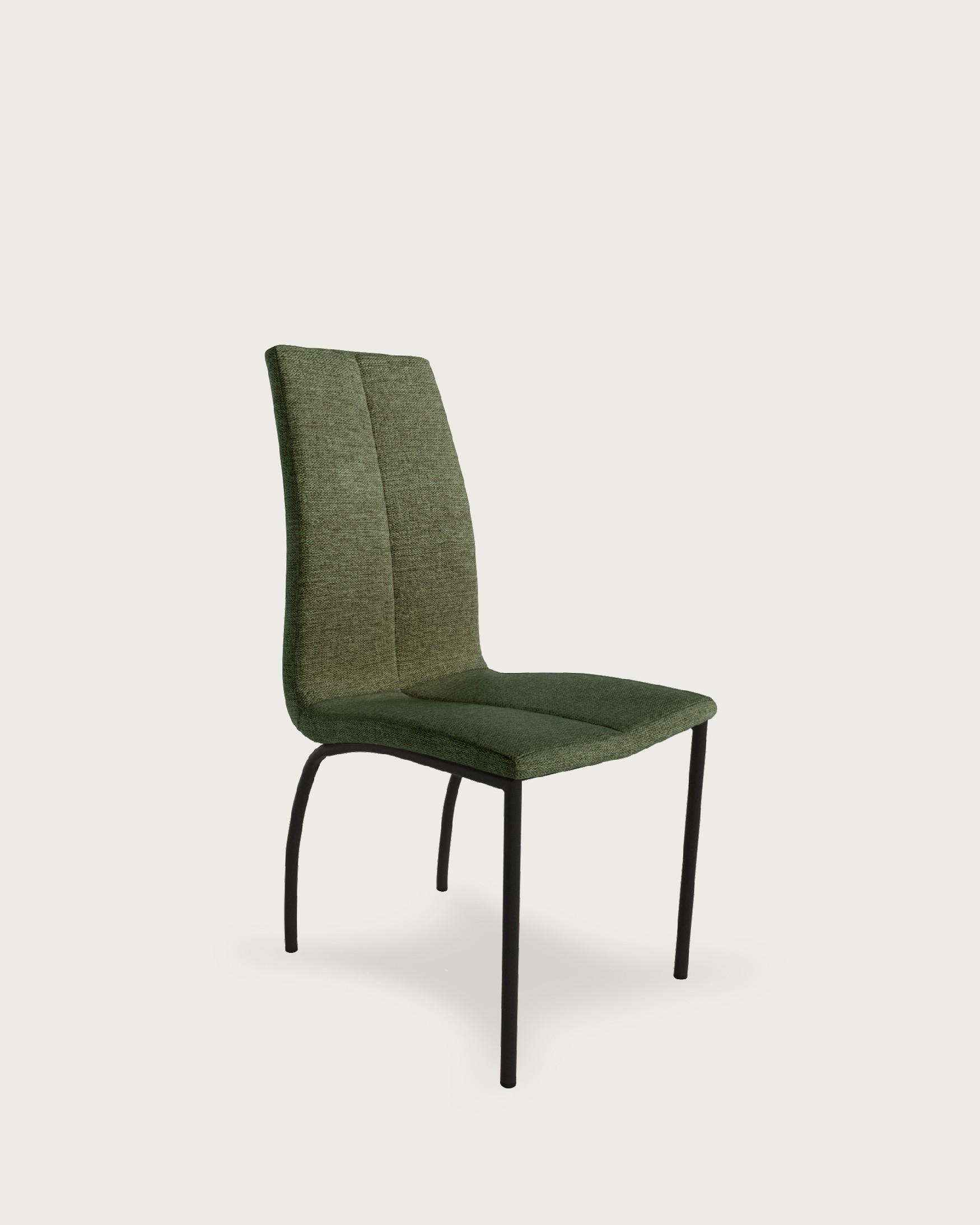 Chaise Niza avec un revêtement vert et des pieds métalliques noirs