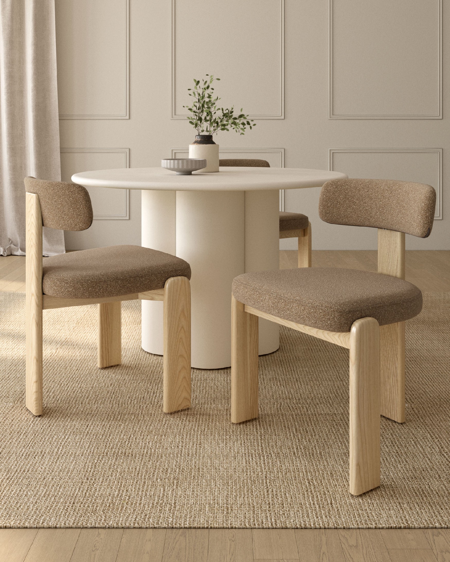 Chaise Nori avec revêtement marron et structure en chêne