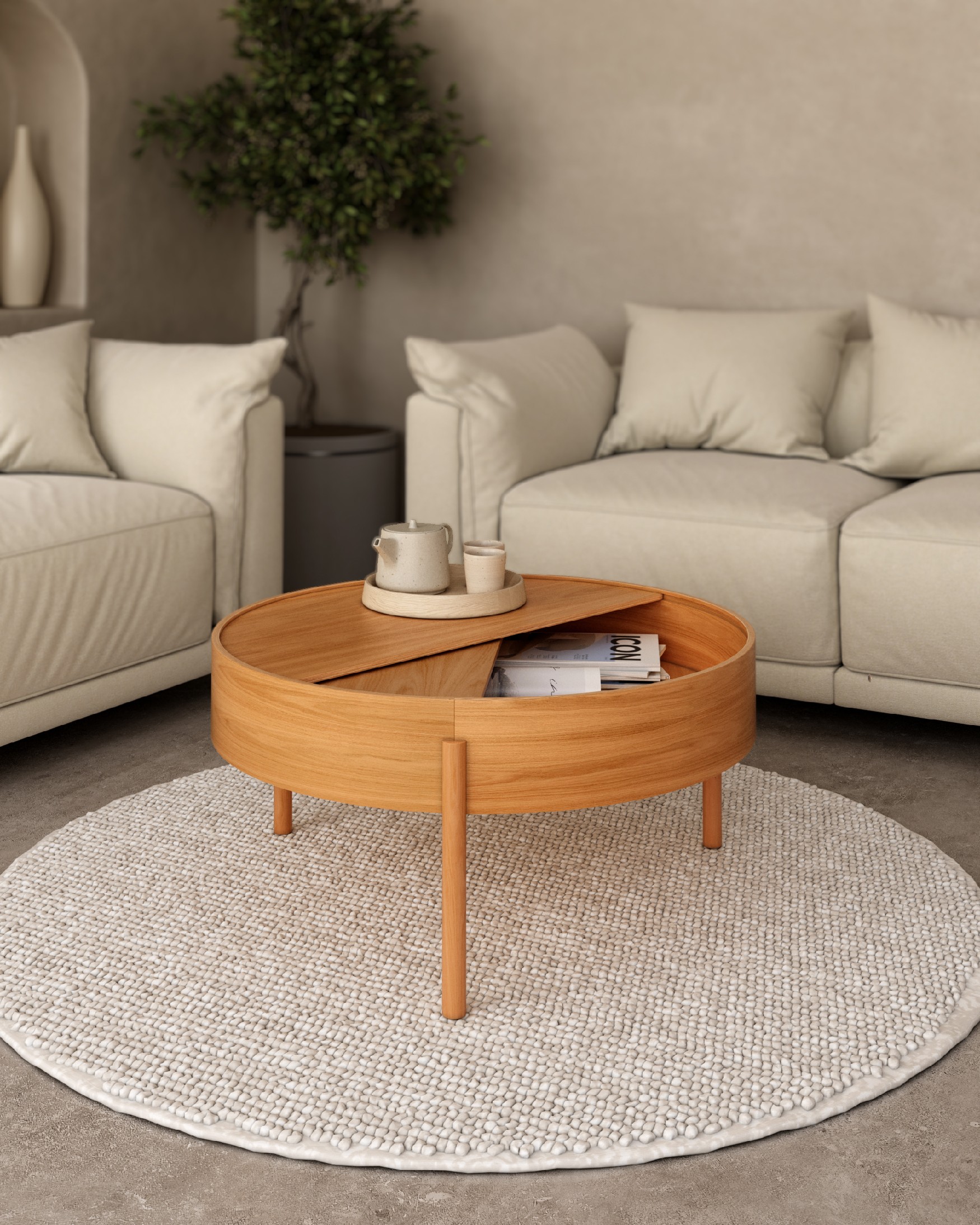 Mesa auxiliar Oasis redonda con acabado roble natural Ø 80 cm