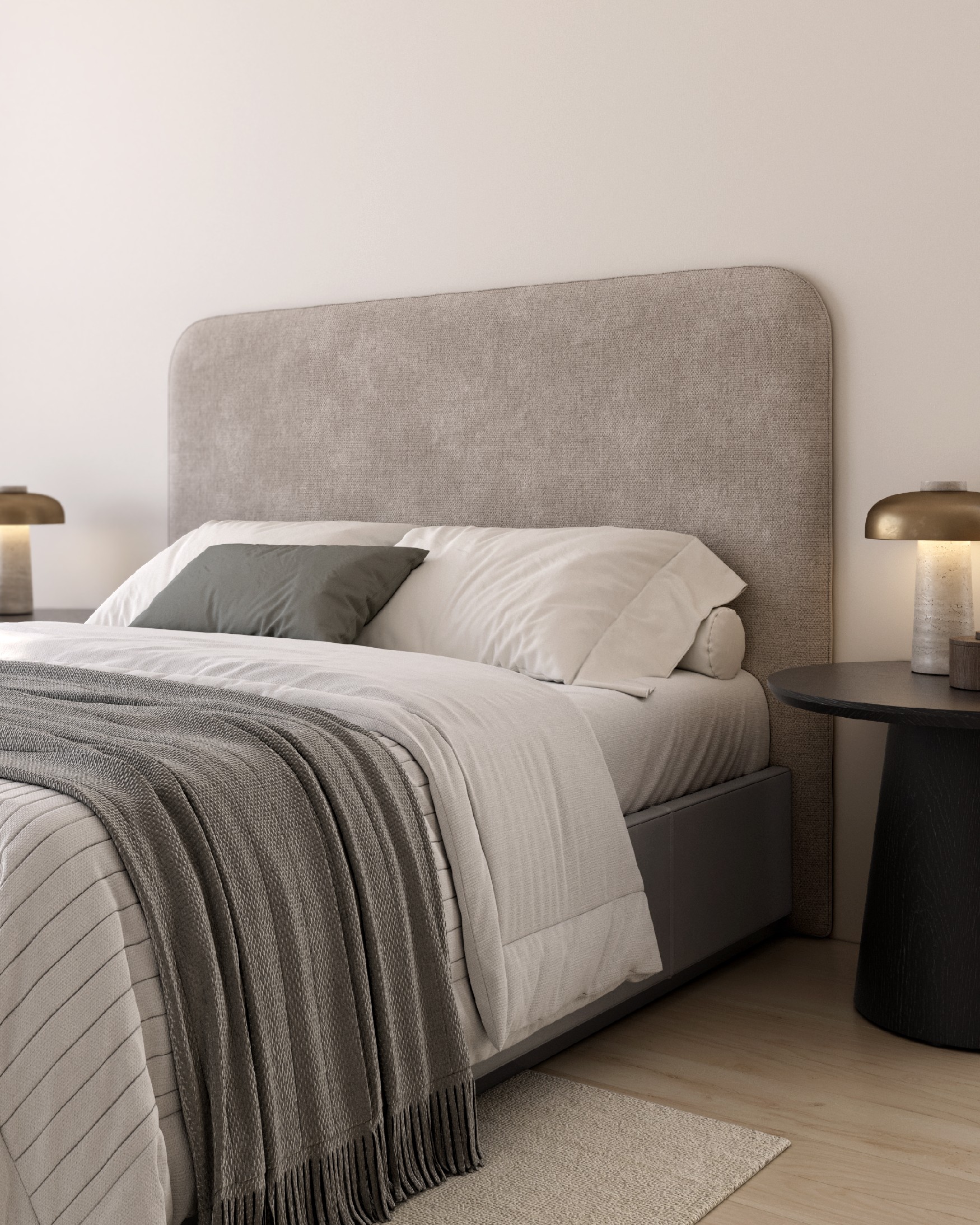 Headboard curved edges upholstered pearl Obel 145 x 120 cm