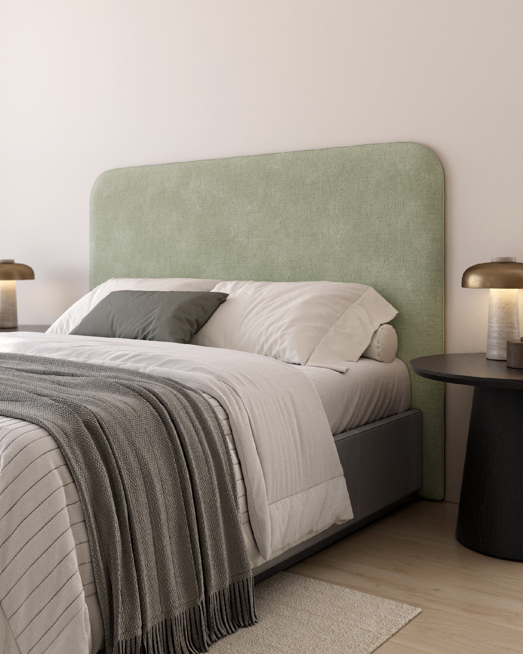 Headboard curved edges upholstered green Obel 145 x 120 cm