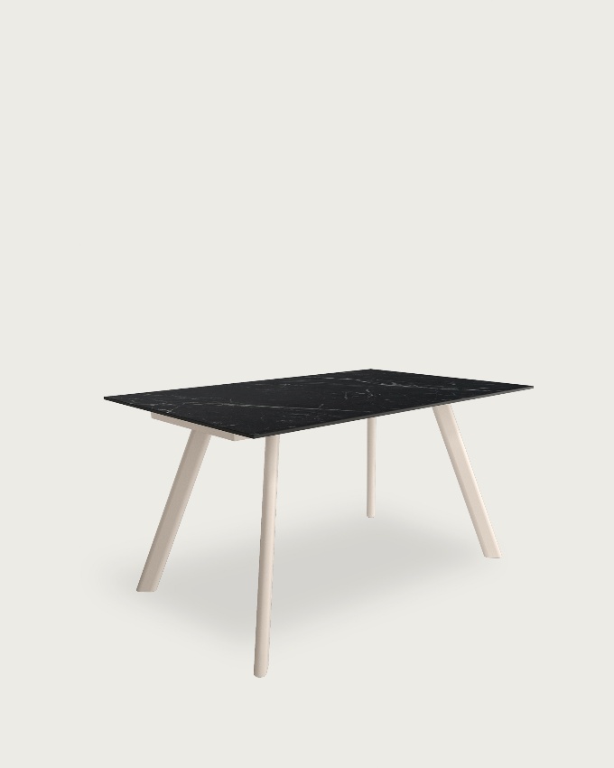 Oman table with porcelain marble finish and ivory metal leg 160 x 90 cm