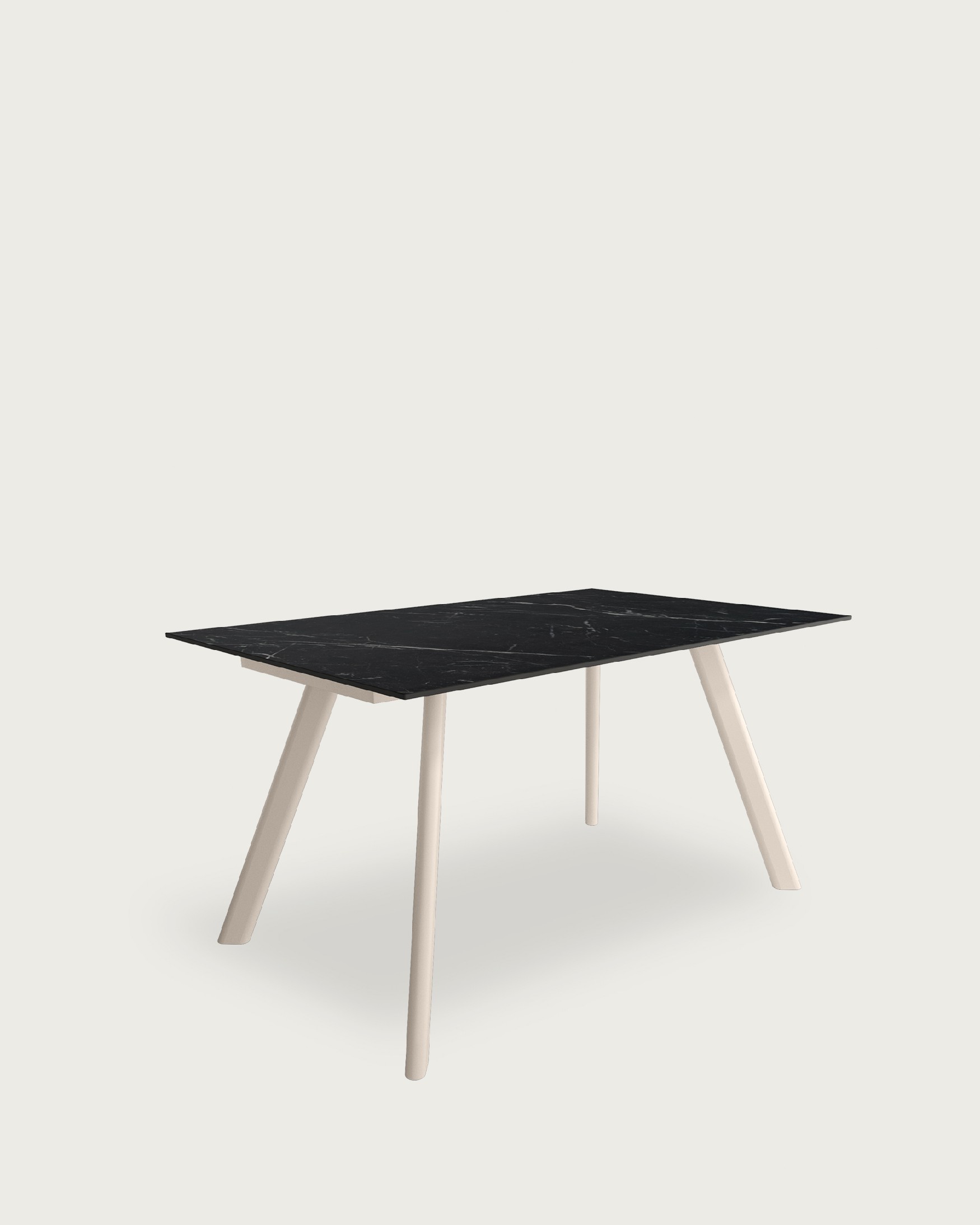 Oman table with marquina porcelain finish and ivory metal leg 180 x 90 cm
