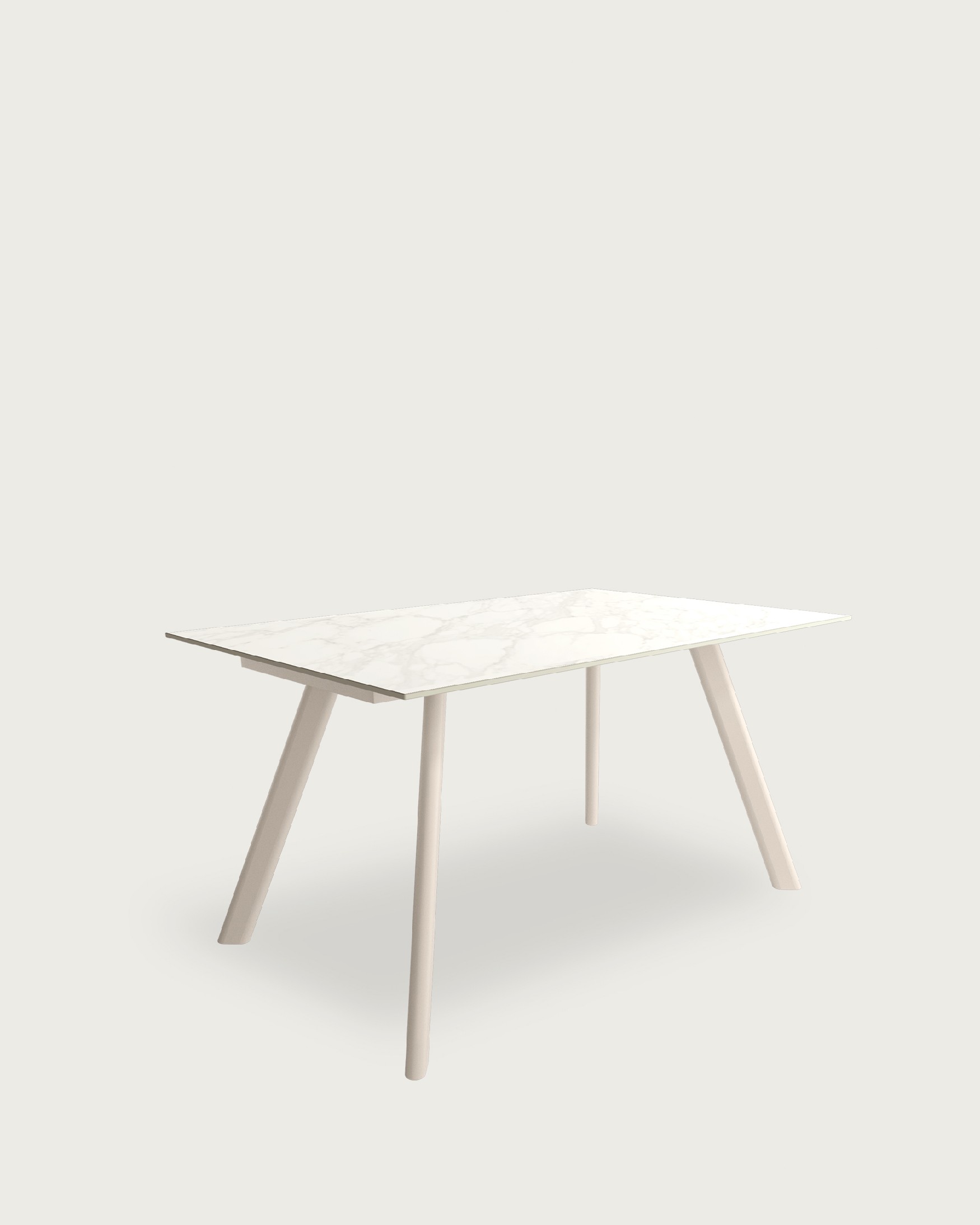 Mesa Oman con acabado porcelánico carrara y pata metálica marfil 160 x 90 cm