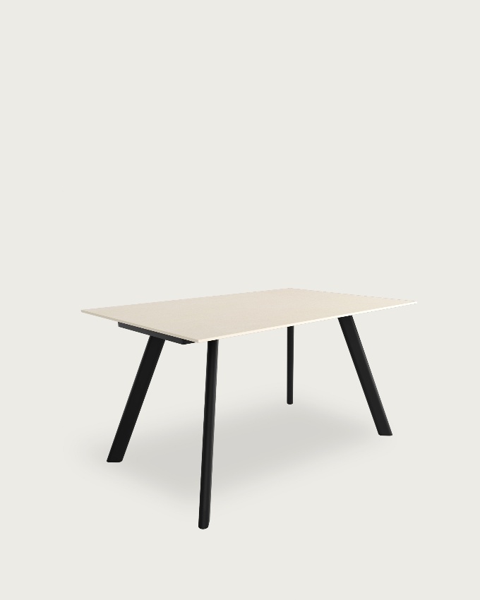 Oman table with porcelain finish in sand and black metal leg 160 x 90 cm
