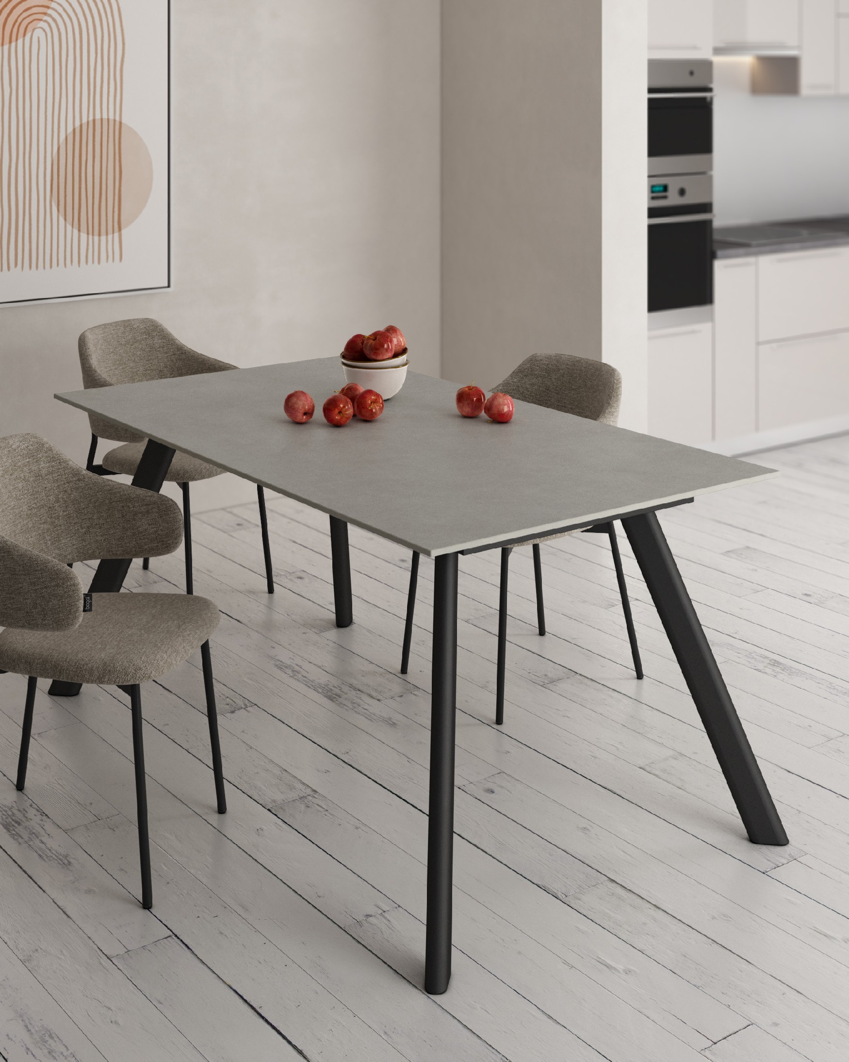 Table Oman avec finition porcelaine porland et pied en métal noir 180 x 90 cm