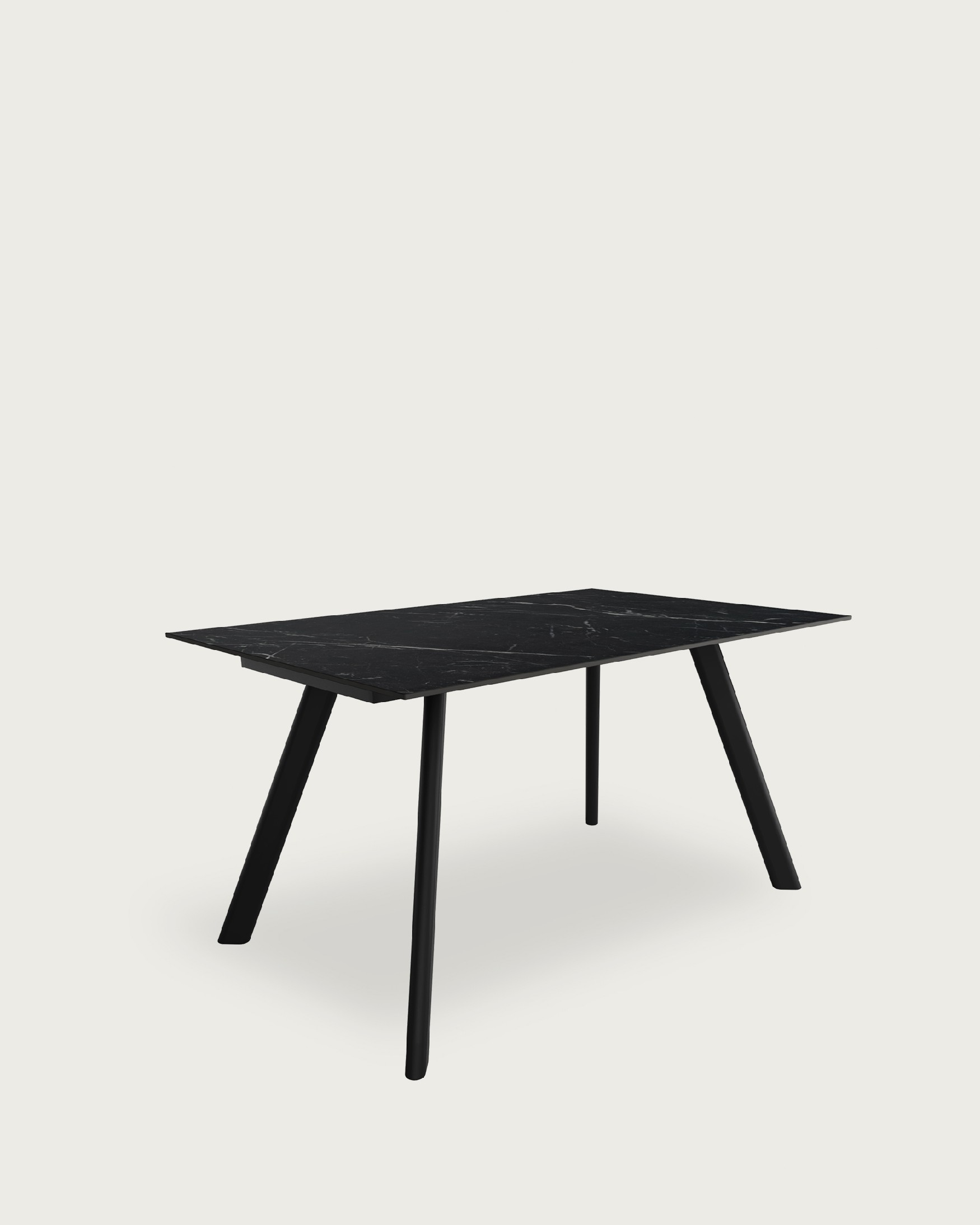 Oman table with marble porcelain finish and black metal leg 180 x 90 cm